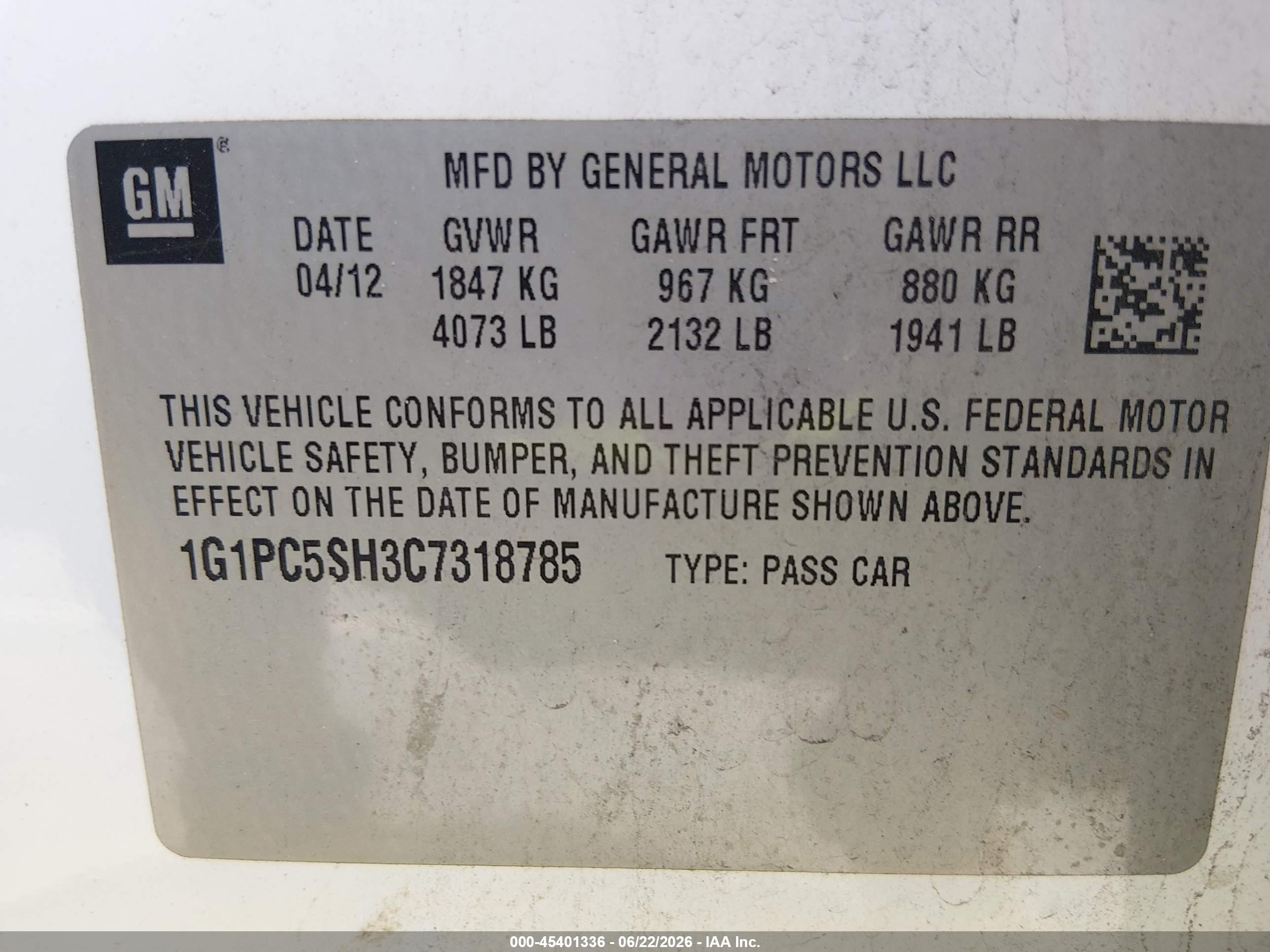 2012 Chevrolet Cruze Ls White vin: 1G1PC5SH3C7318785