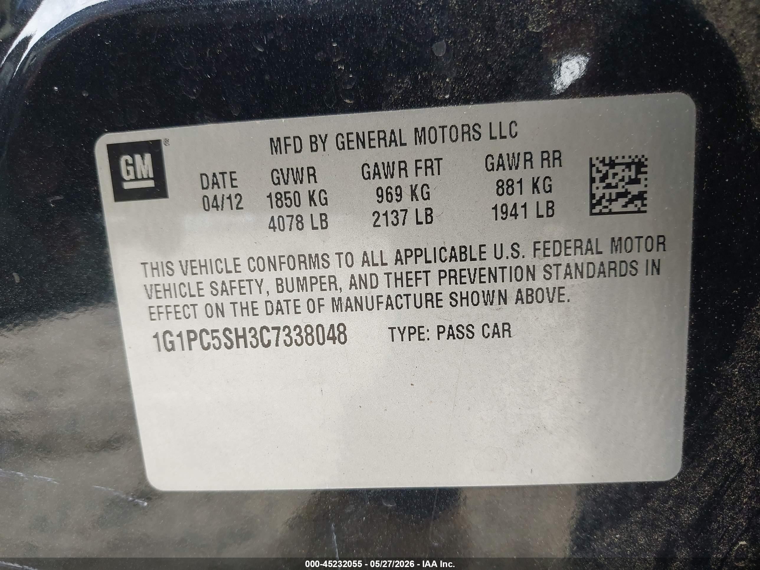 2012 Chevrolet Cruze Ls Black vin: 1G1PC5SH3C7338048