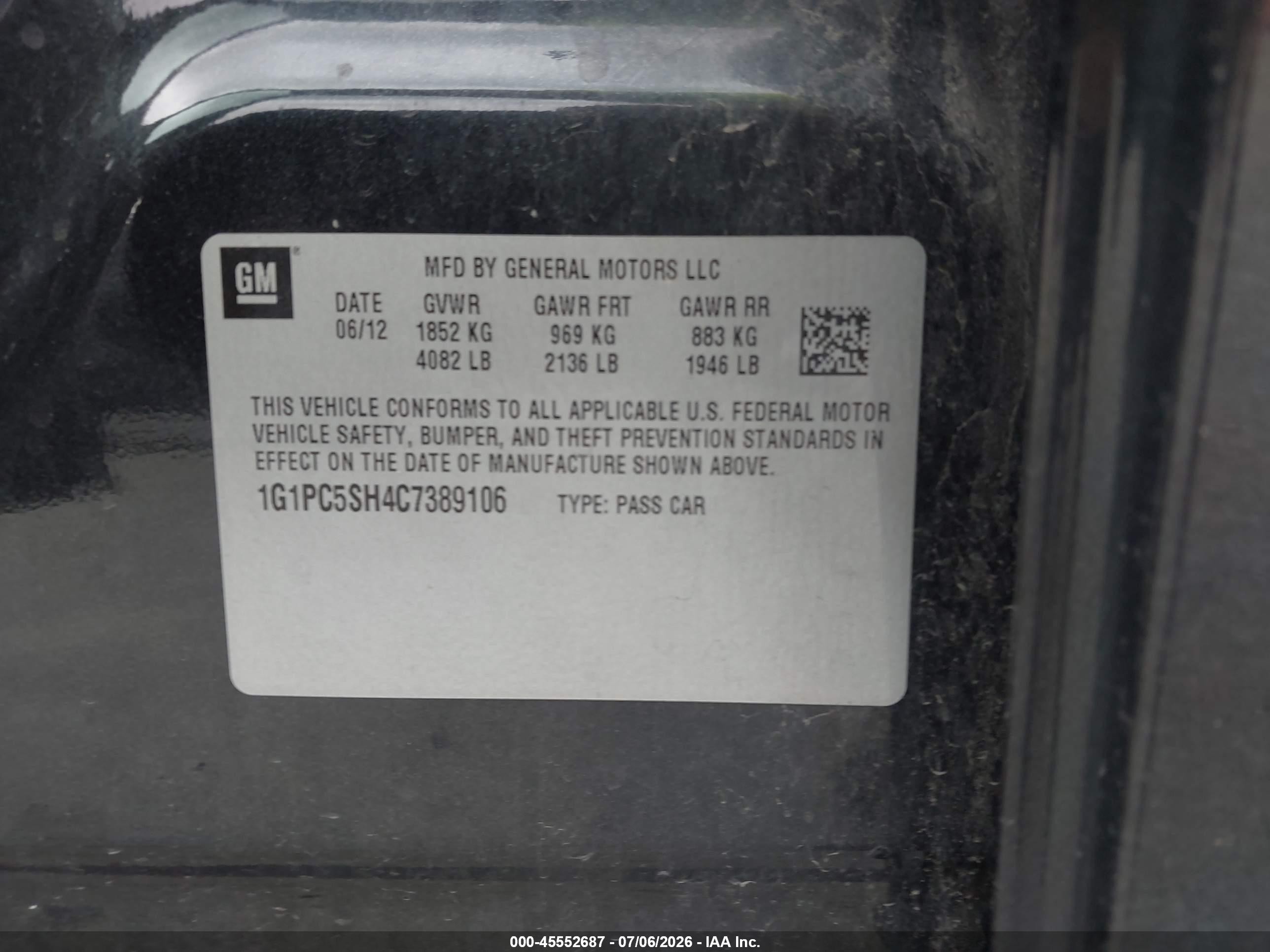 2012 Chevrolet Cruze Ls Black vin: 1G1PC5SH4C7389106