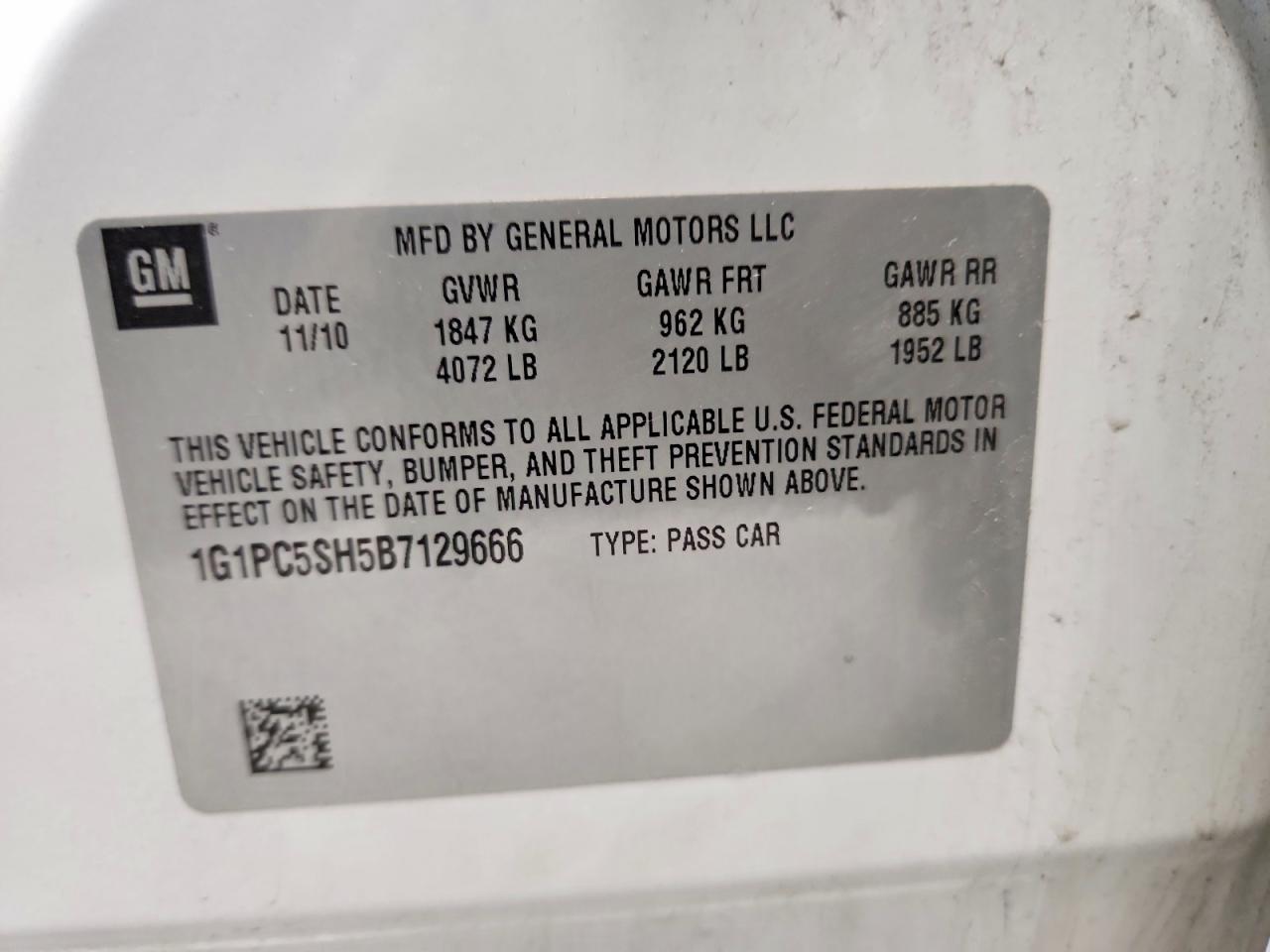 2011 Chevrolet Cruze Ls White vin: 1G1PC5SH5B7129666