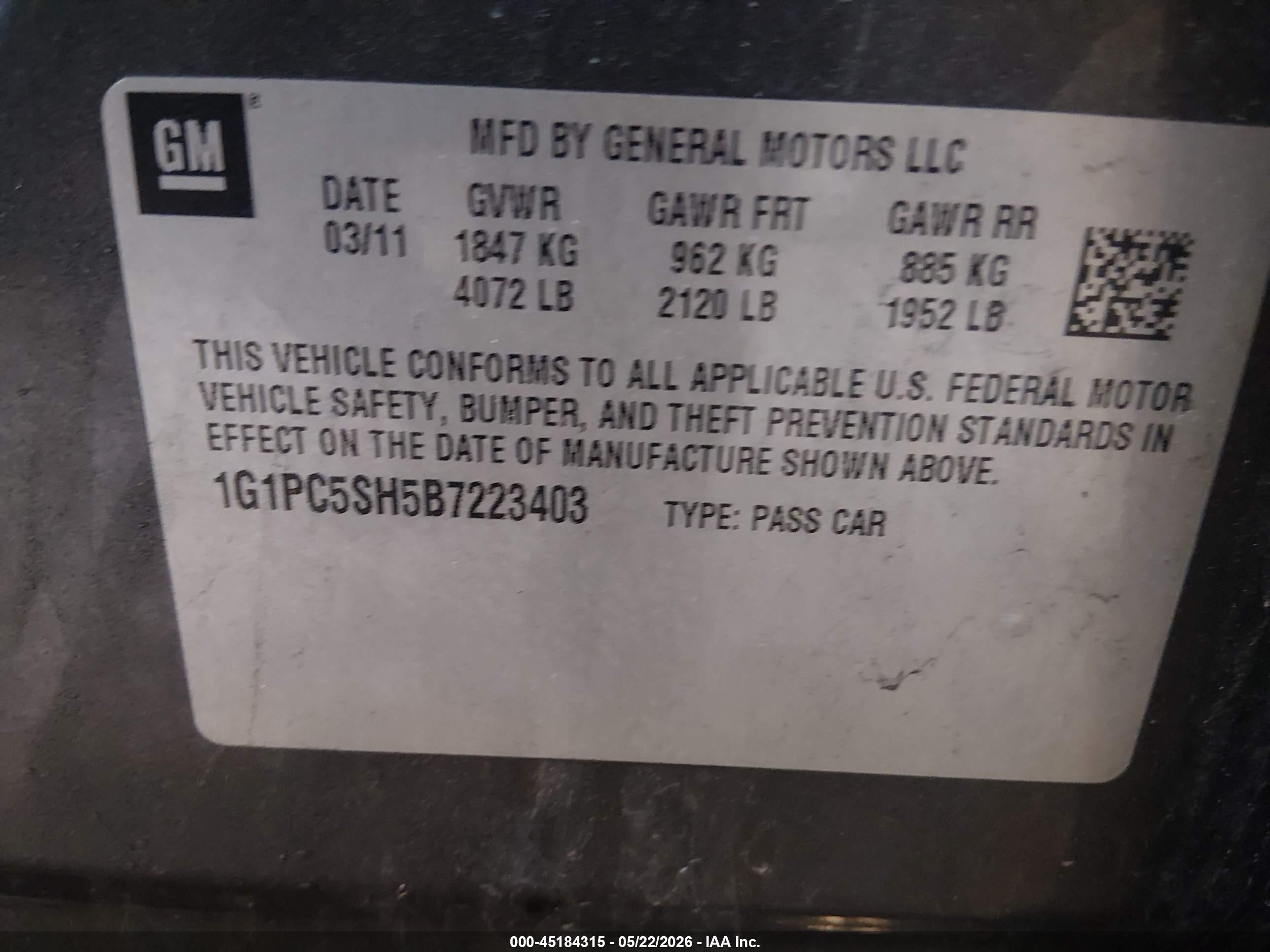 2011 Chevrolet Cruze Ls Gray vin: 1G1PC5SH5B7223403