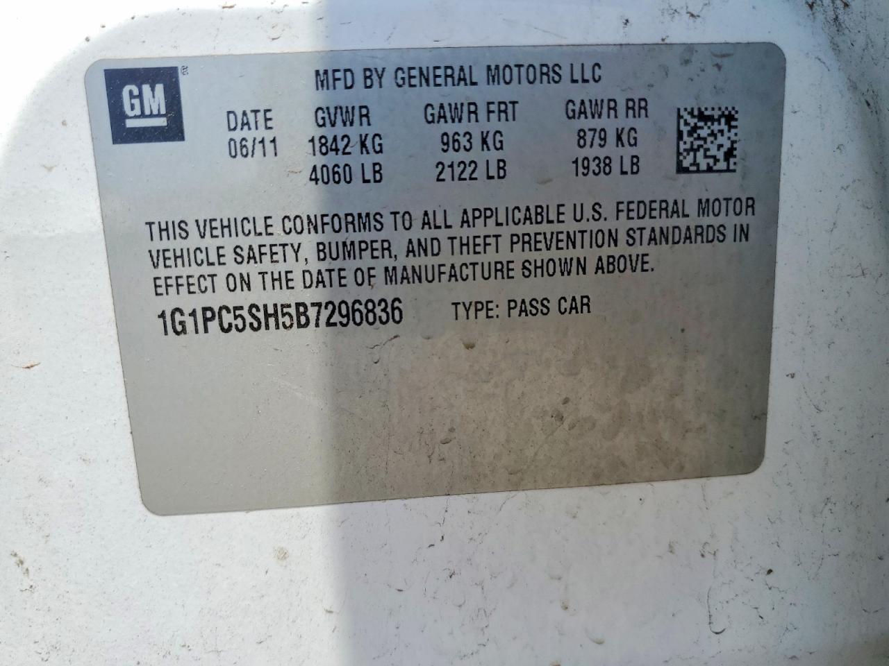2011 Chev Cruze Ls Белый vin: 1G1PC5SH5B7296836