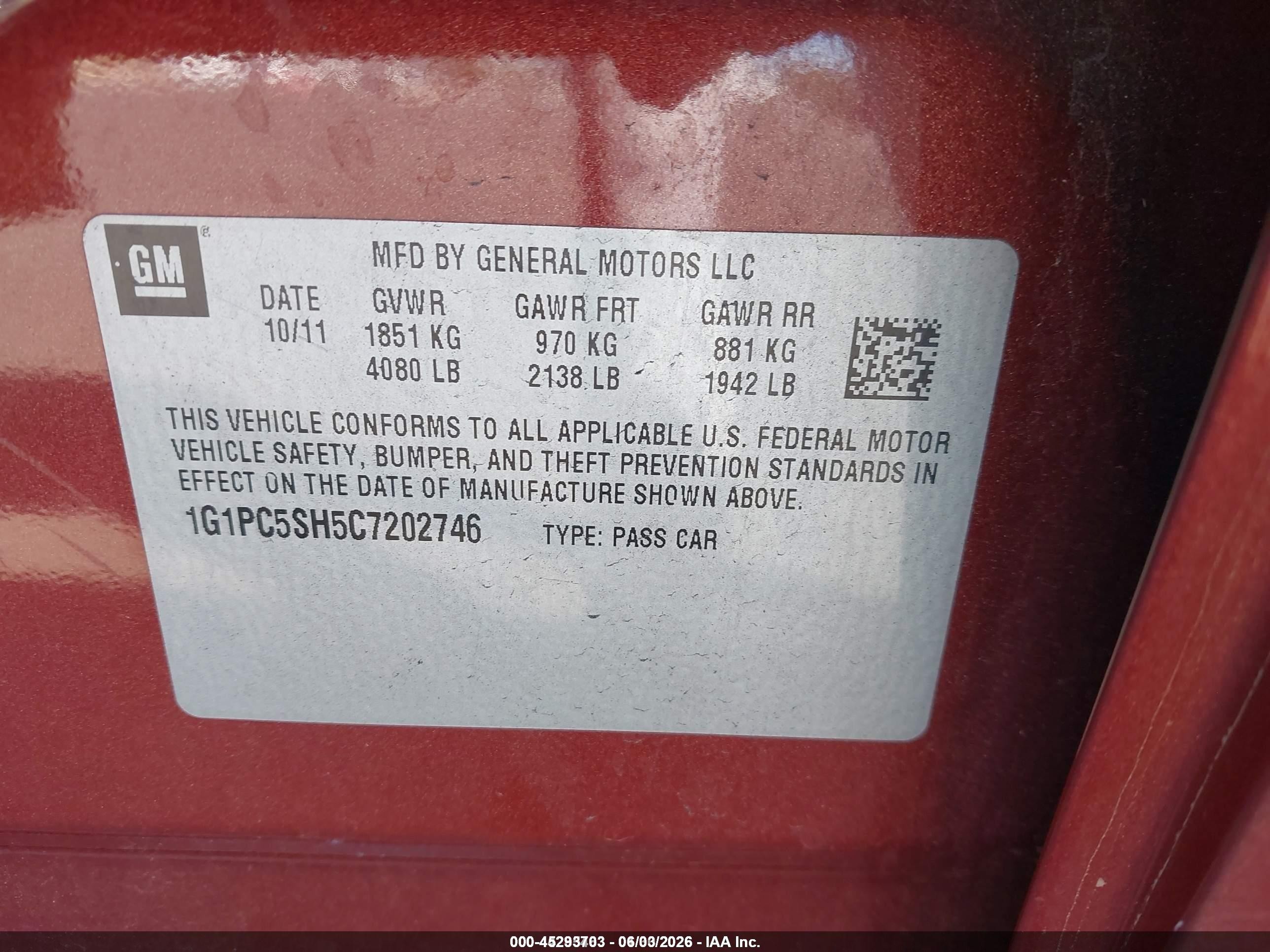 2012 Chevrolet Cruze Ls Orange vin: 1G1PC5SH5C7202746