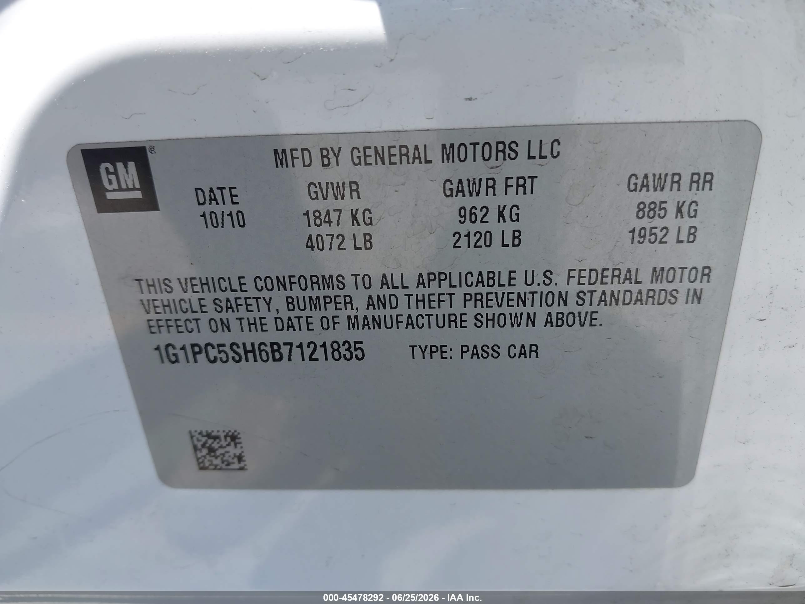 2011 Chevrolet Cruze Ls White vin: 1G1PC5SH6B7121835