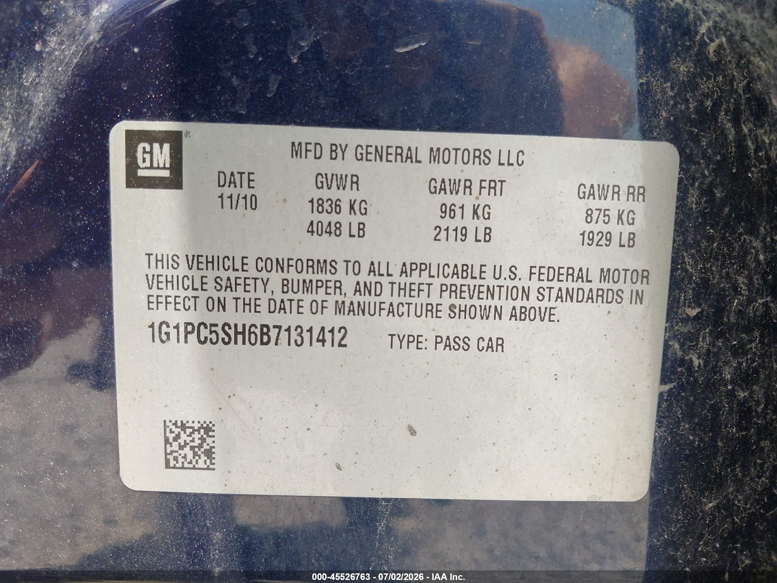 2011 Chevrolet Cruze Ls Blue vin: 1G1PC5SH6B7131412