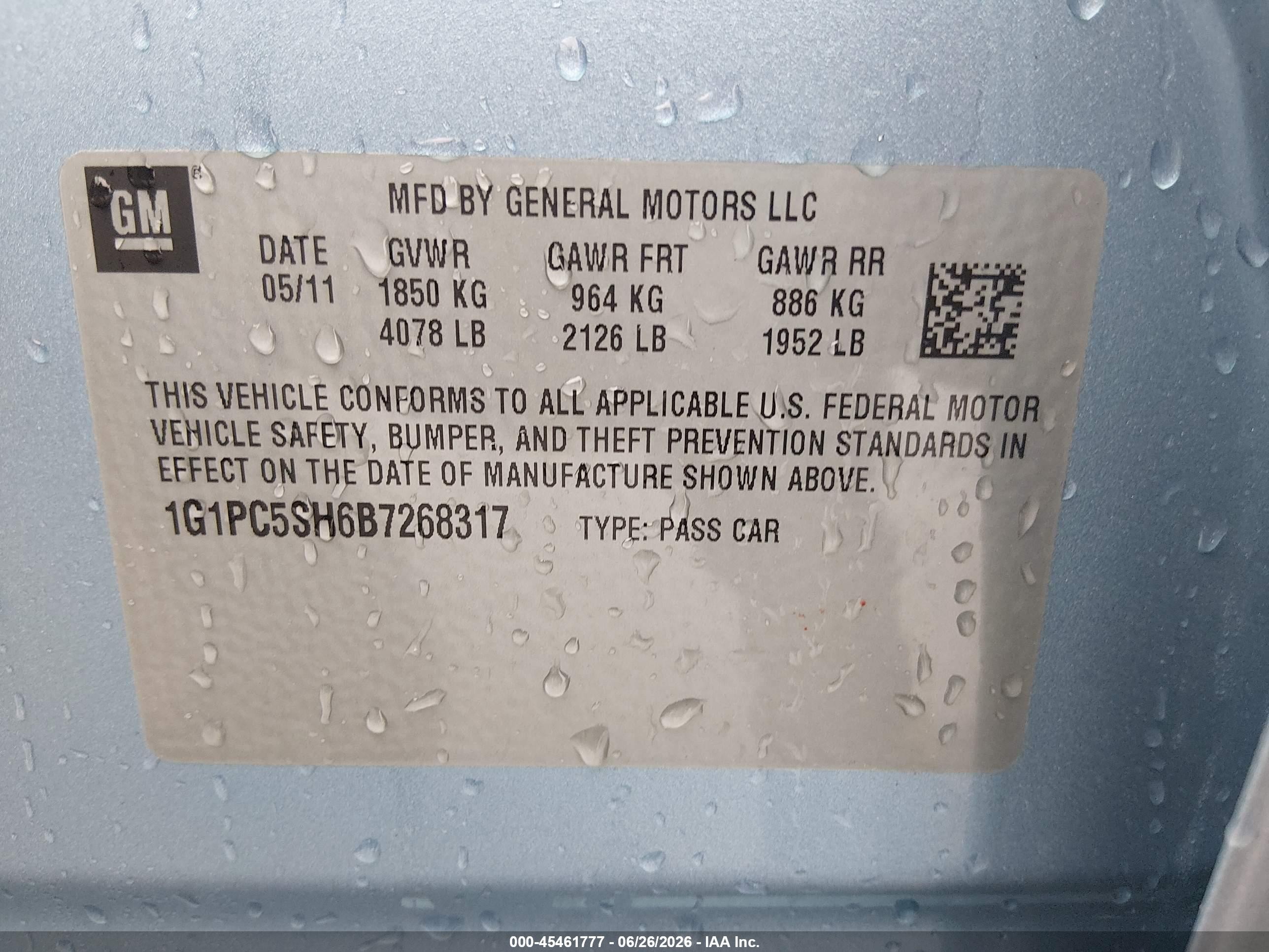 2011 Chevrolet Cruze Ls Blue vin: 1G1PC5SH6B7268317