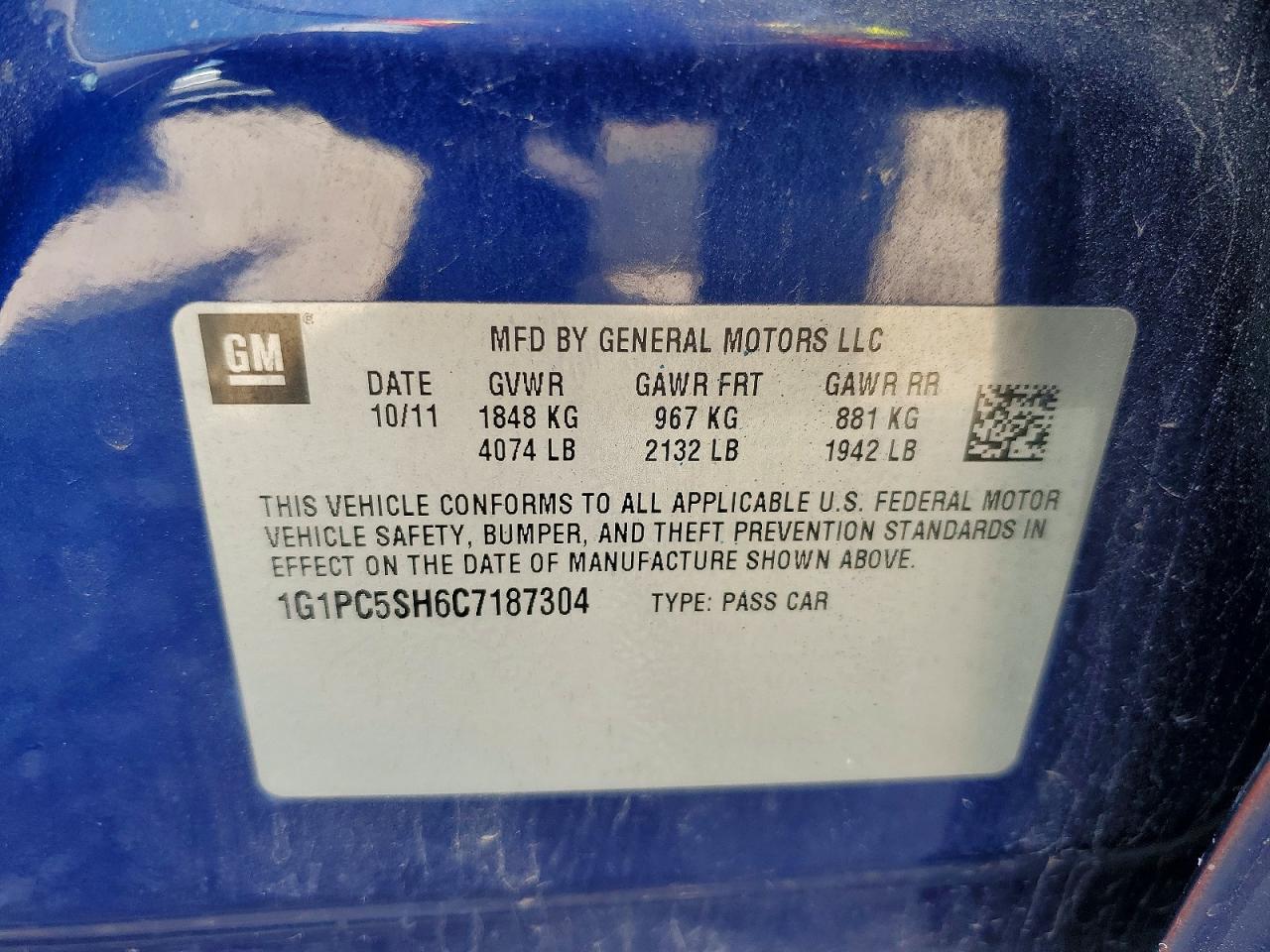 2012 Chevrolet Cruze Ls Blue vin: 1G1PC5SH6C7187304