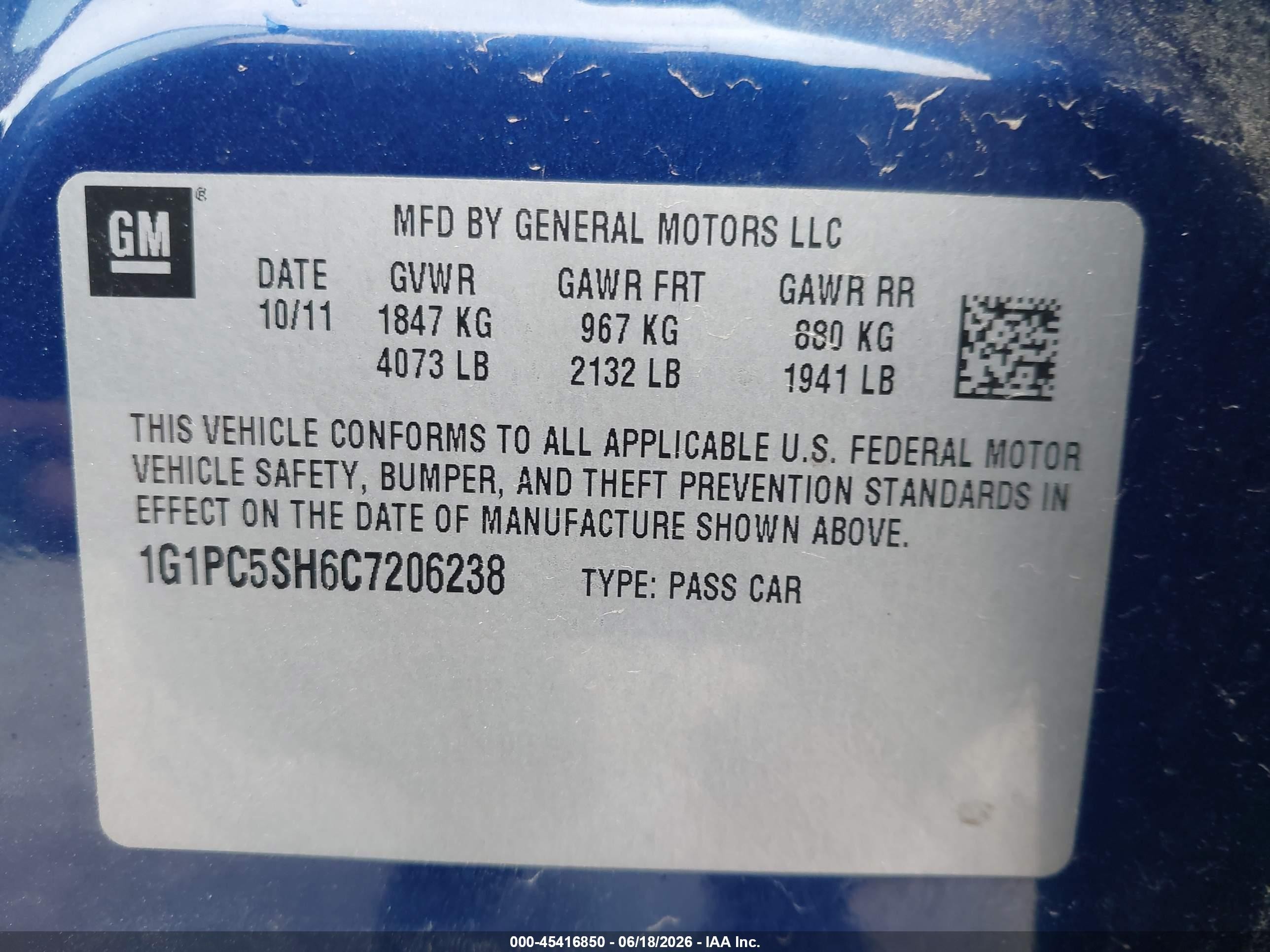 2012 Chevrolet Cruze Ls Синий vin: 1G1PC5SH6C7206238