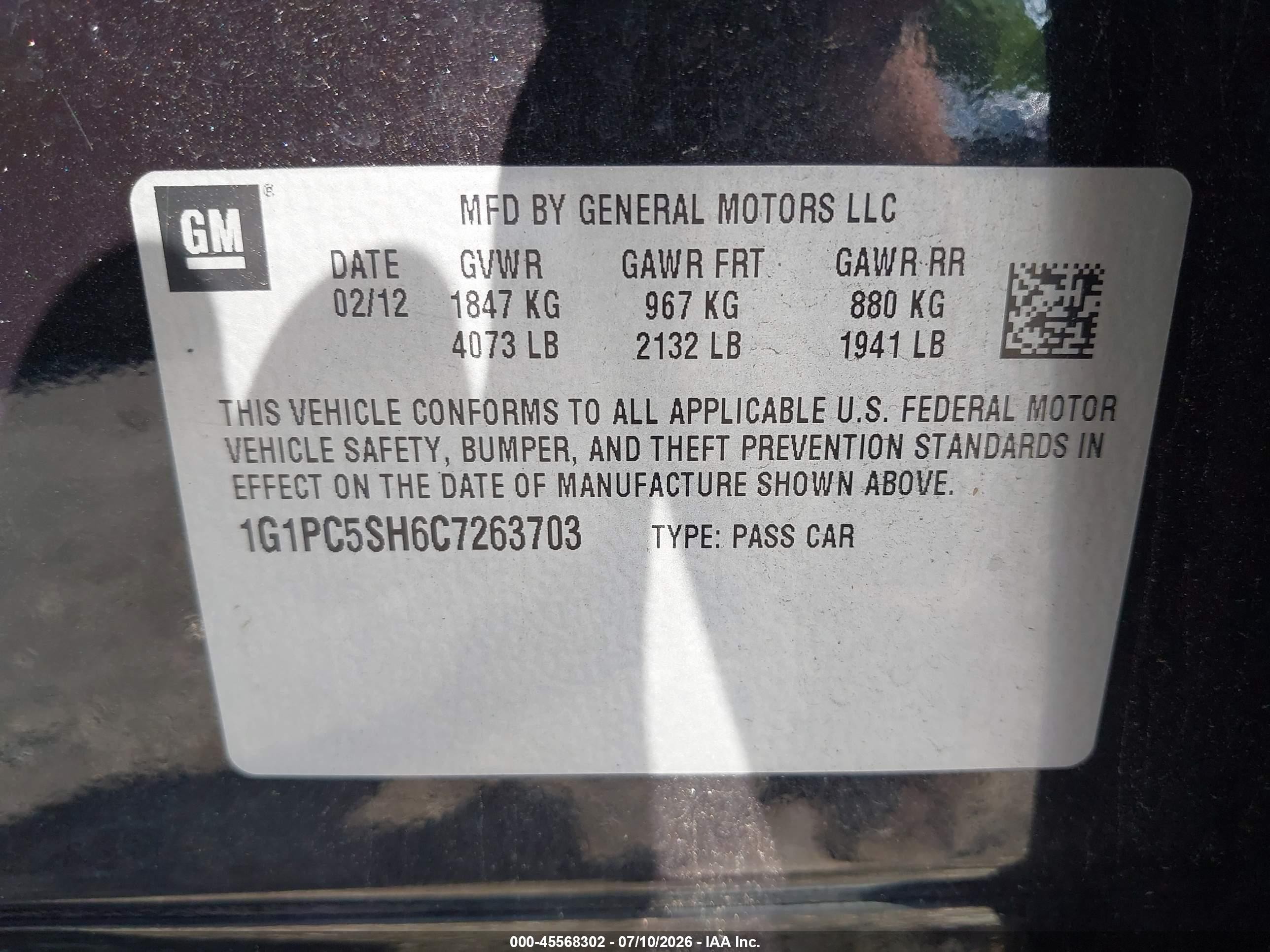 2012 Chevrolet Cruze Ls Black vin: 1G1PC5SH6C7263703