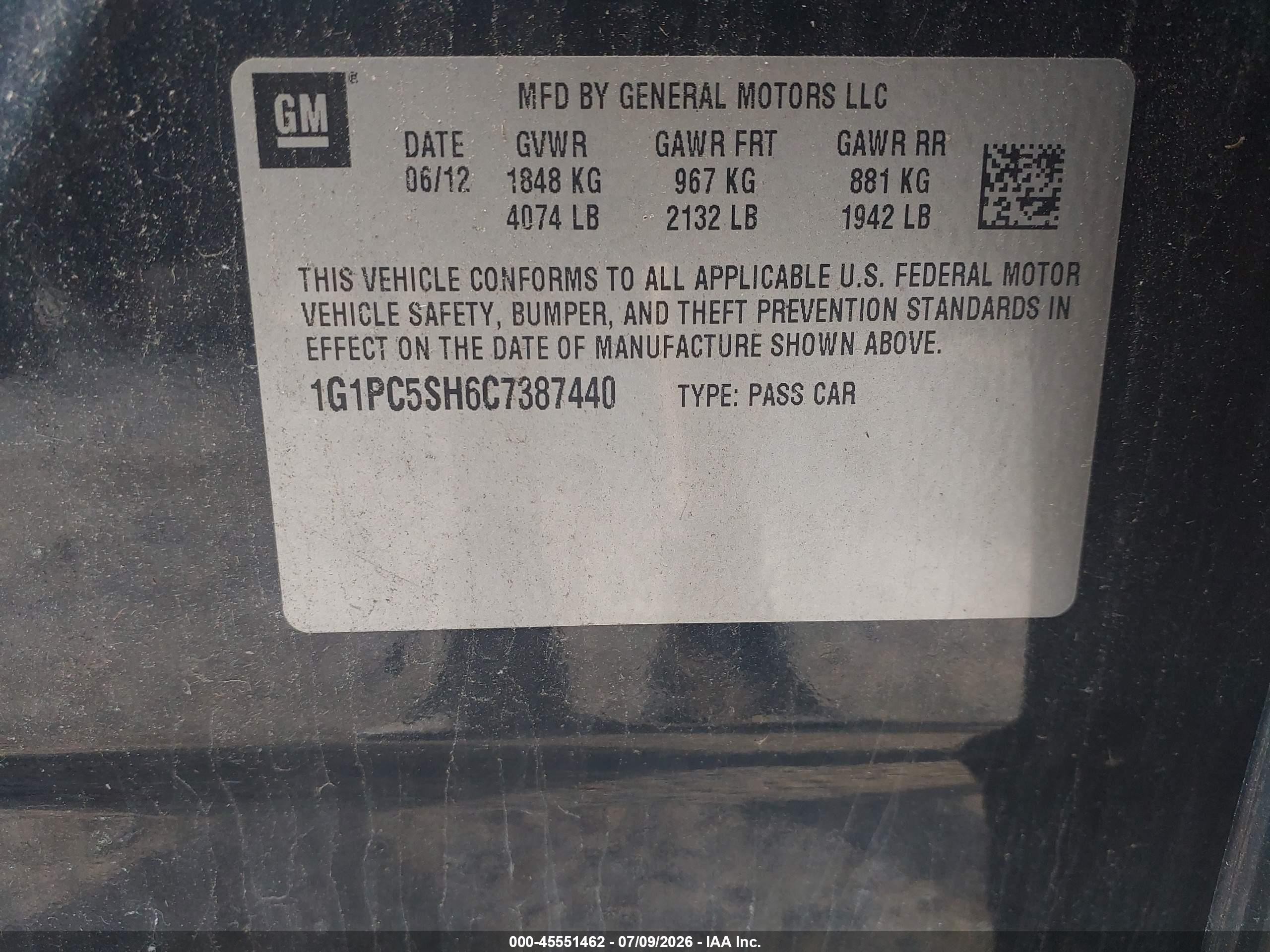 2012 Chevrolet Cruze Ls Black vin: 1G1PC5SH6C7387440
