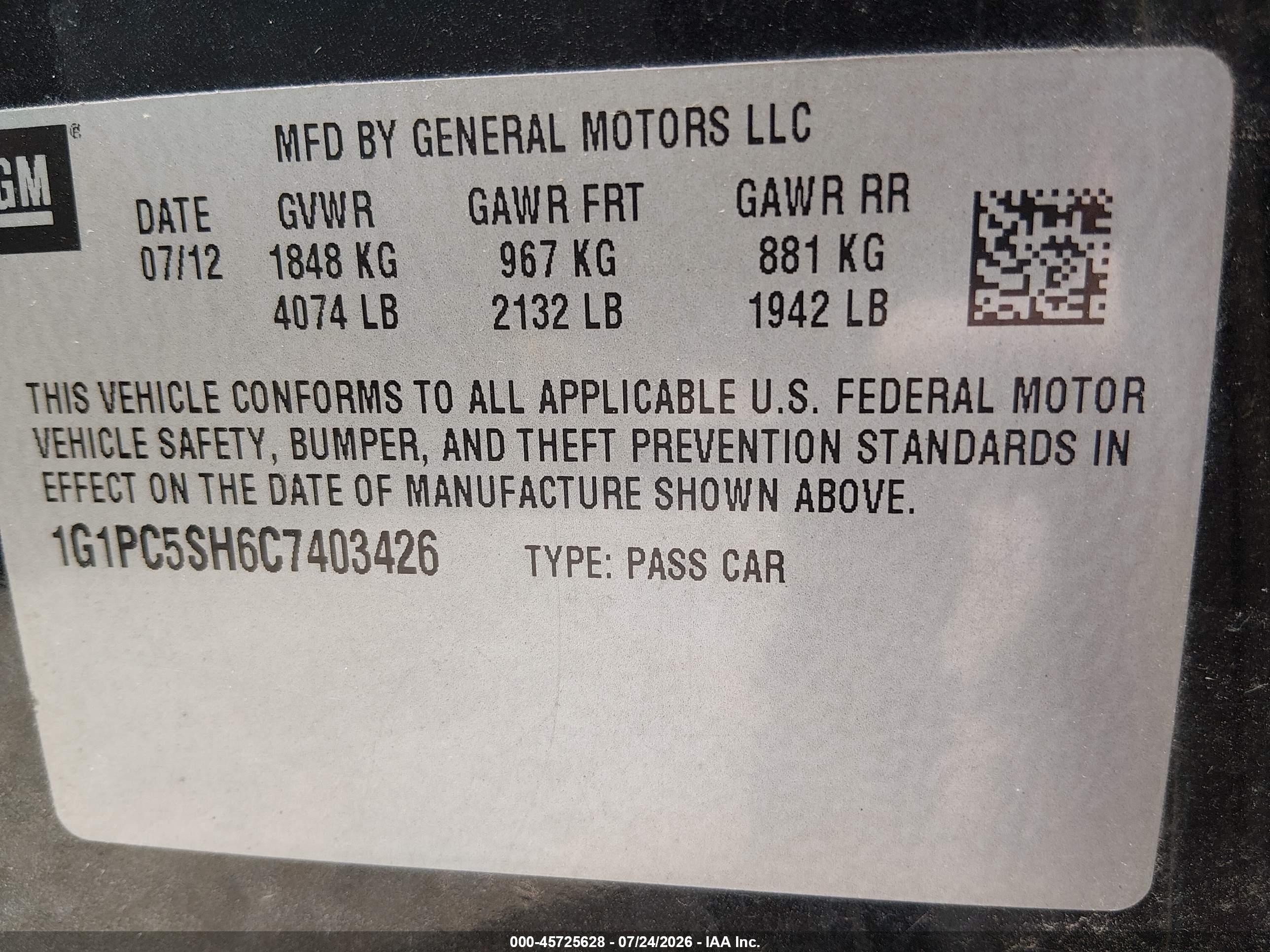 2012 Chevrolet Cruze Ls Black vin: 1G1PC5SH6C7403426