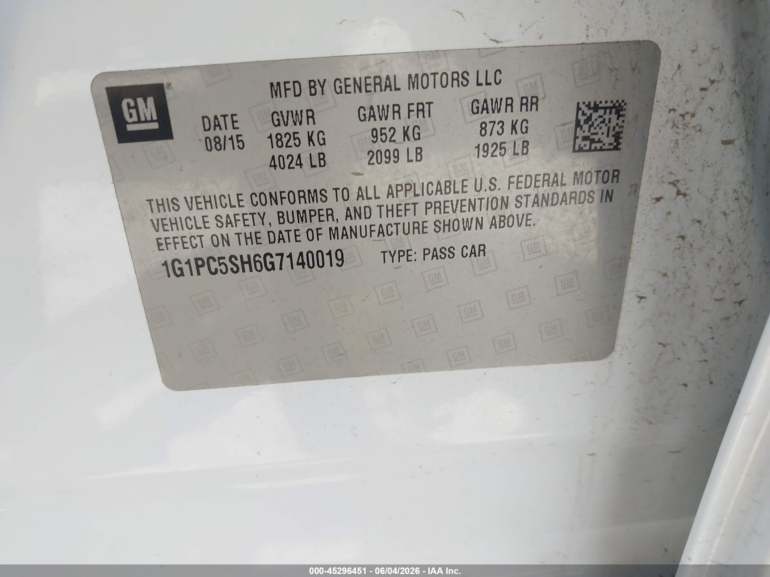 2016 Chevrolet Cruze Limited Ls Auto Белый vin: 1G1PC5SH6G7140019