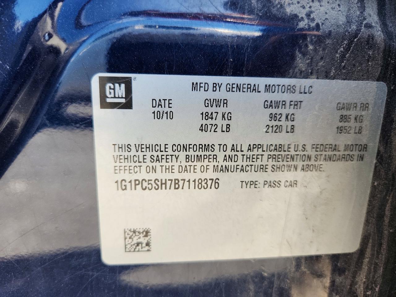 2011 Chevrolet Cruze Ls Blue vin: 1G1PC5SH7B7118376