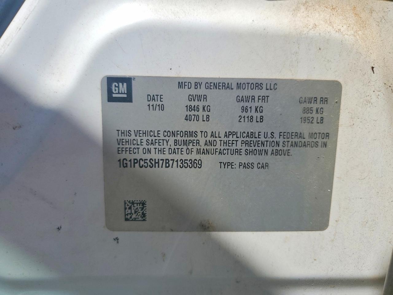 2011 Chevrolet Cruze Ls White vin: 1G1PC5SH7B7135369