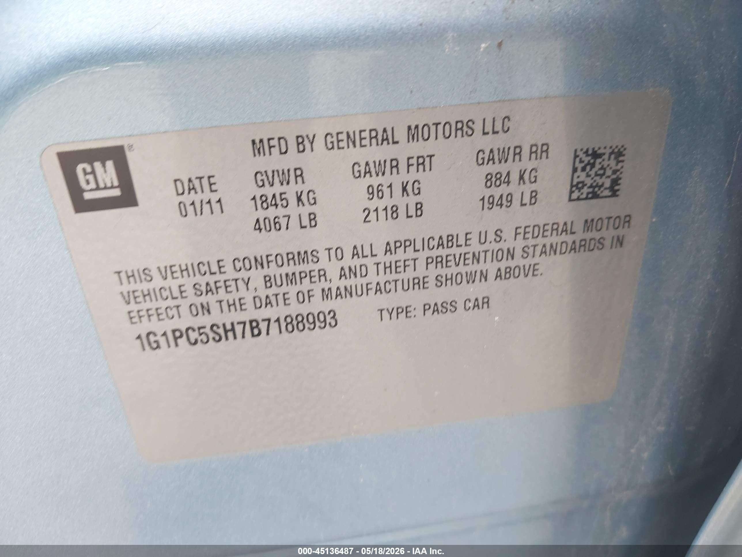 2011 Chevrolet Cruze Ls Синий vin: 1G1PC5SH7B7188993