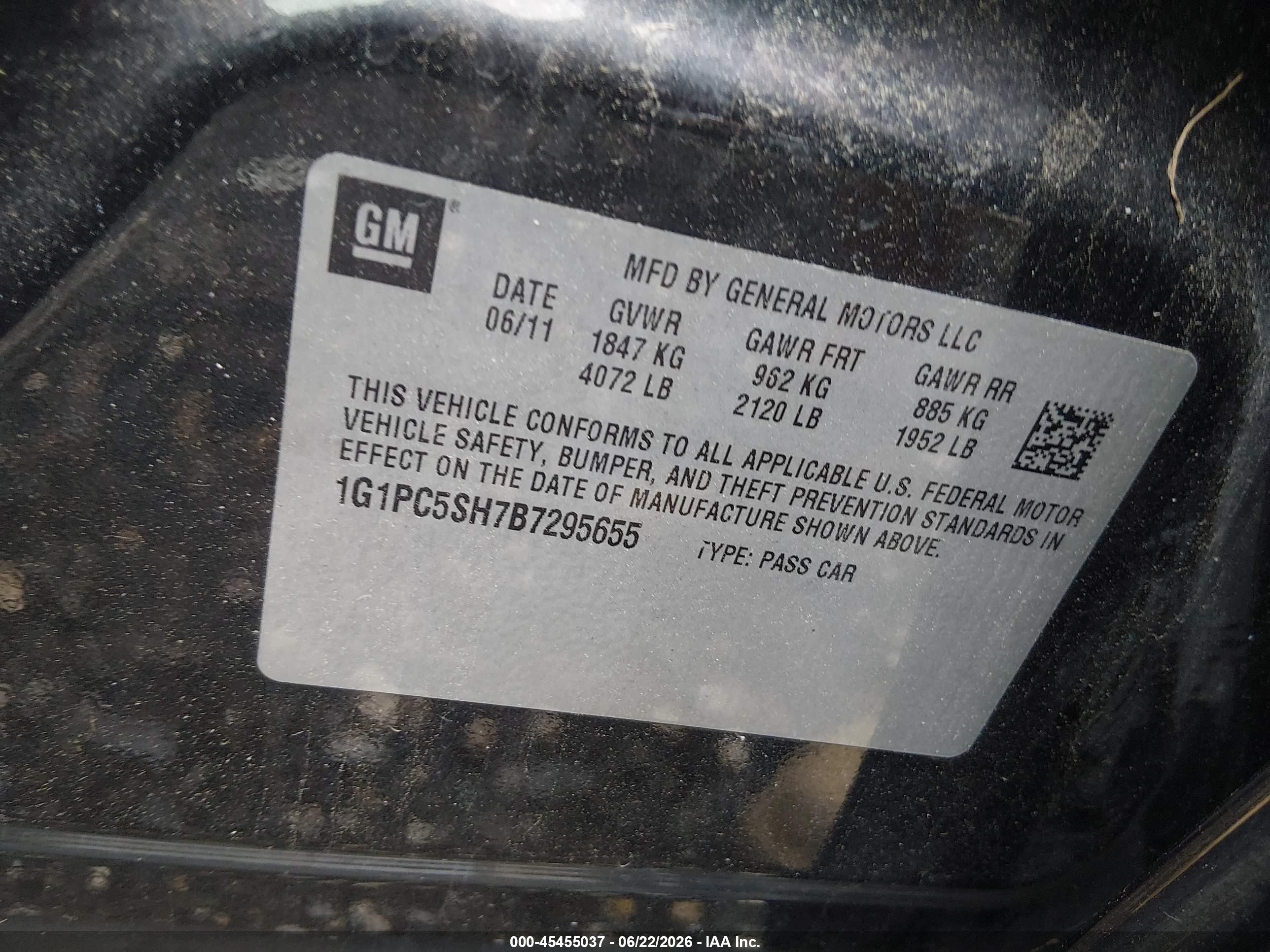 2011 Chevrolet Cruze Ls Black vin: 1G1PC5SH7B7295655