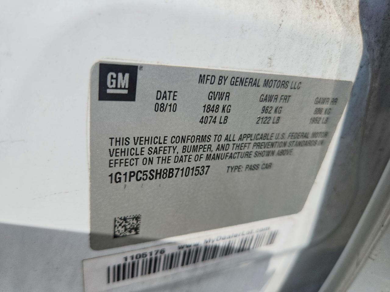 2011 Chevrolet Cruze Ls White vin: 1G1PC5SH8B7101537