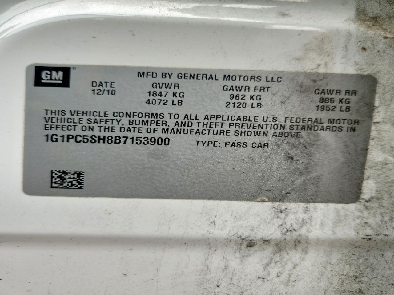 2011 Chevrolet Cruze Ls White vin: 1G1PC5SH8B7153900