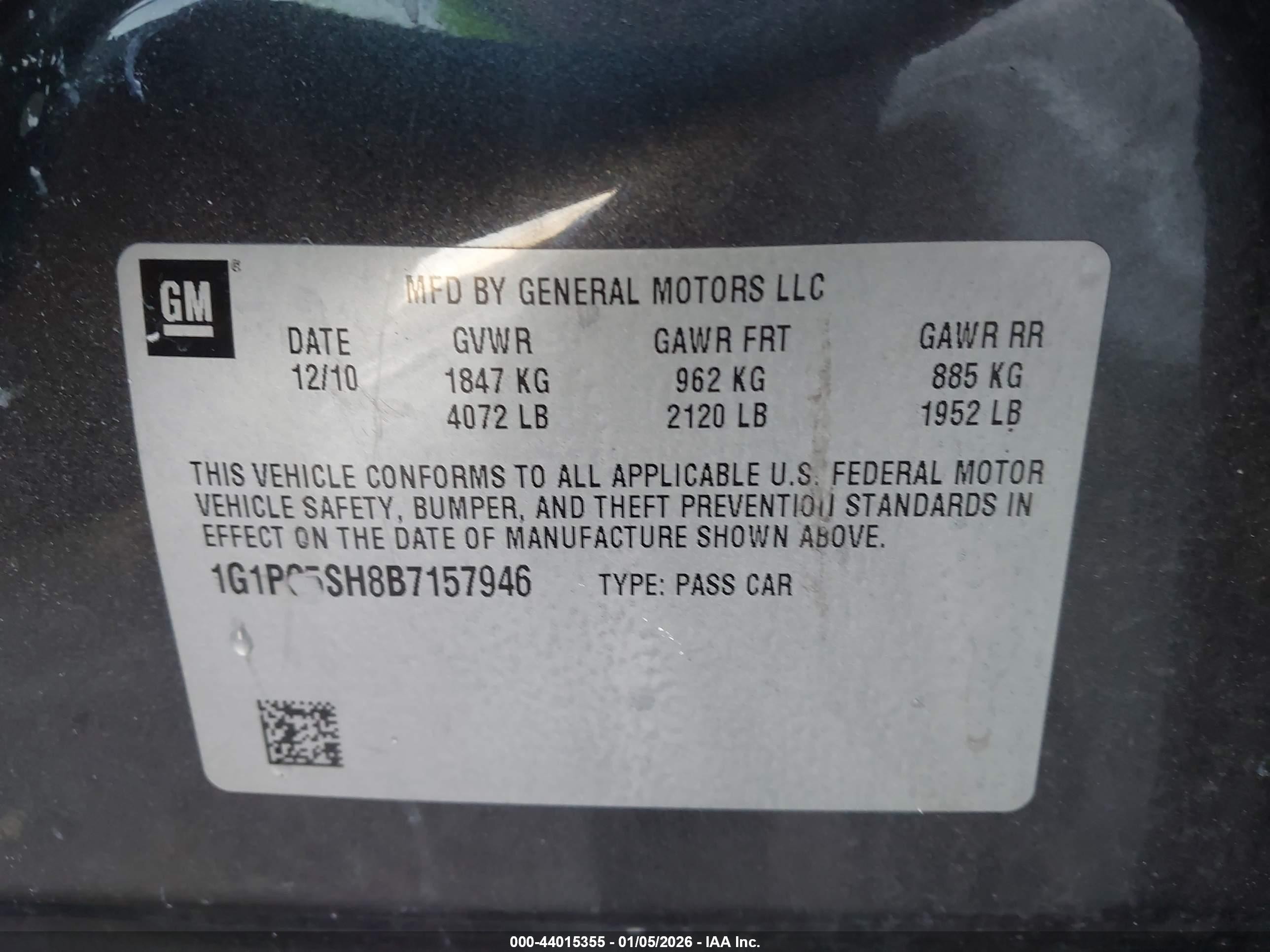 2011 Chevrolet Cruze Ls Gray vin: 1G1PC5SH8B7157946