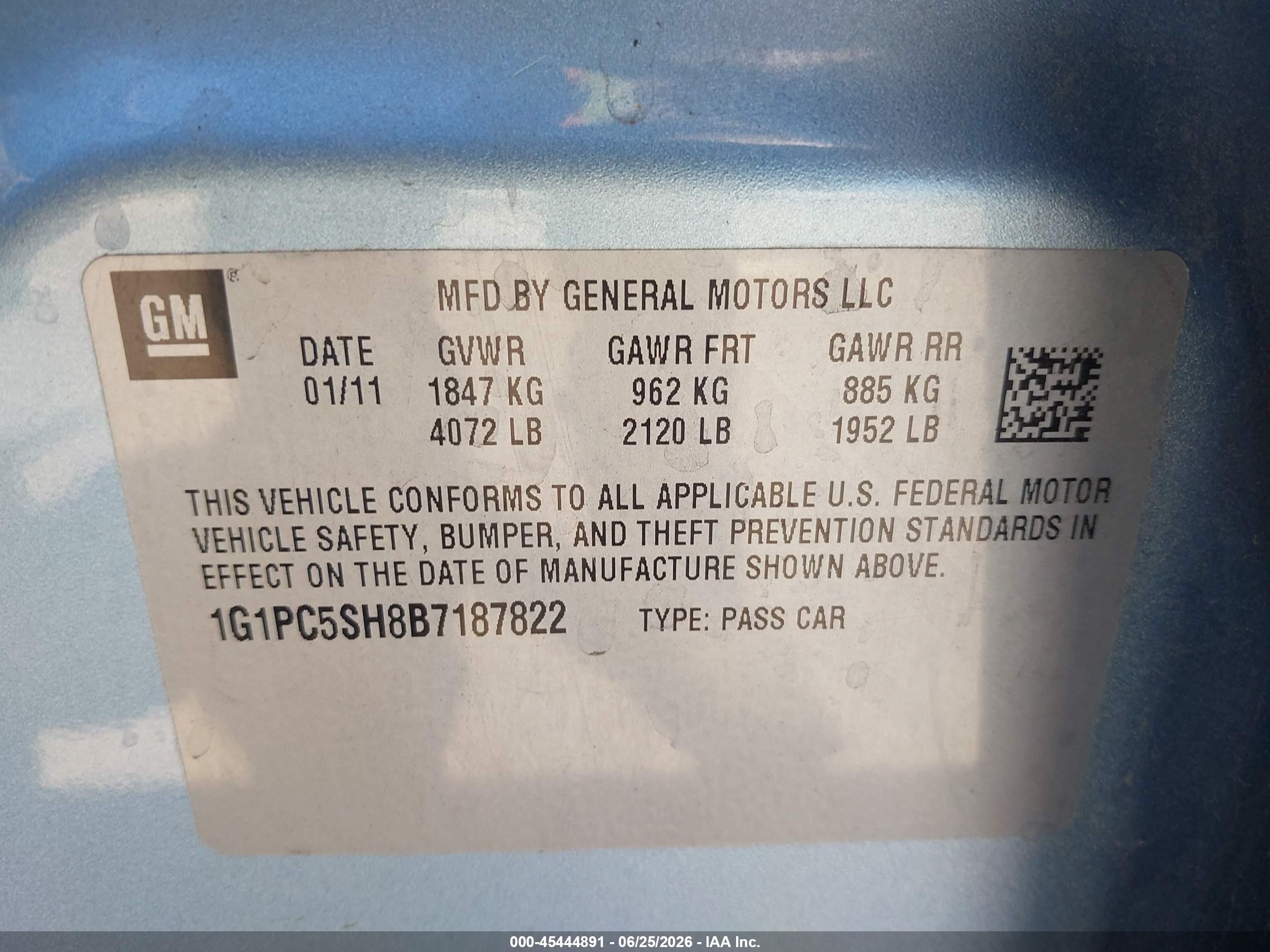 2011 Chevrolet Cruze Ls Light Blue vin: 1G1PC5SH8B7187822