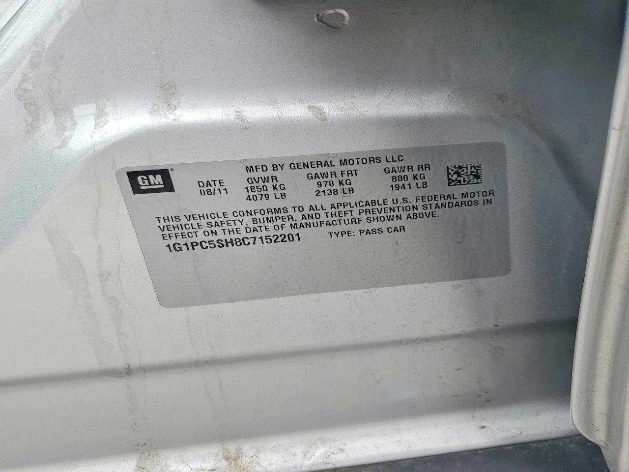 2012 Chevrolet Cruze Ls Серебряный vin: 1G1PC5SH8C7152201