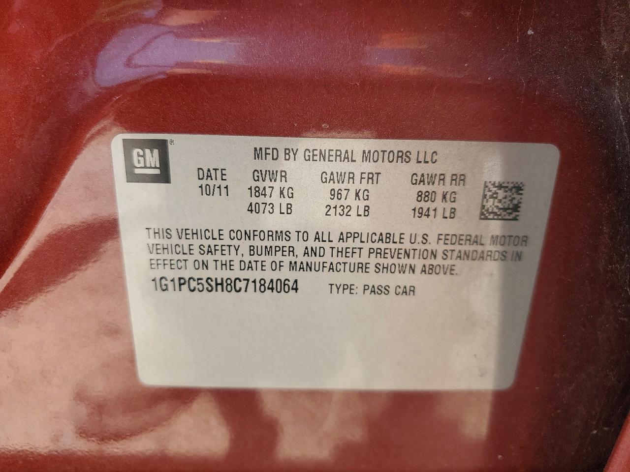 2012 Chevrolet Cruze Ls Brown vin: 1G1PC5SH8C7184064