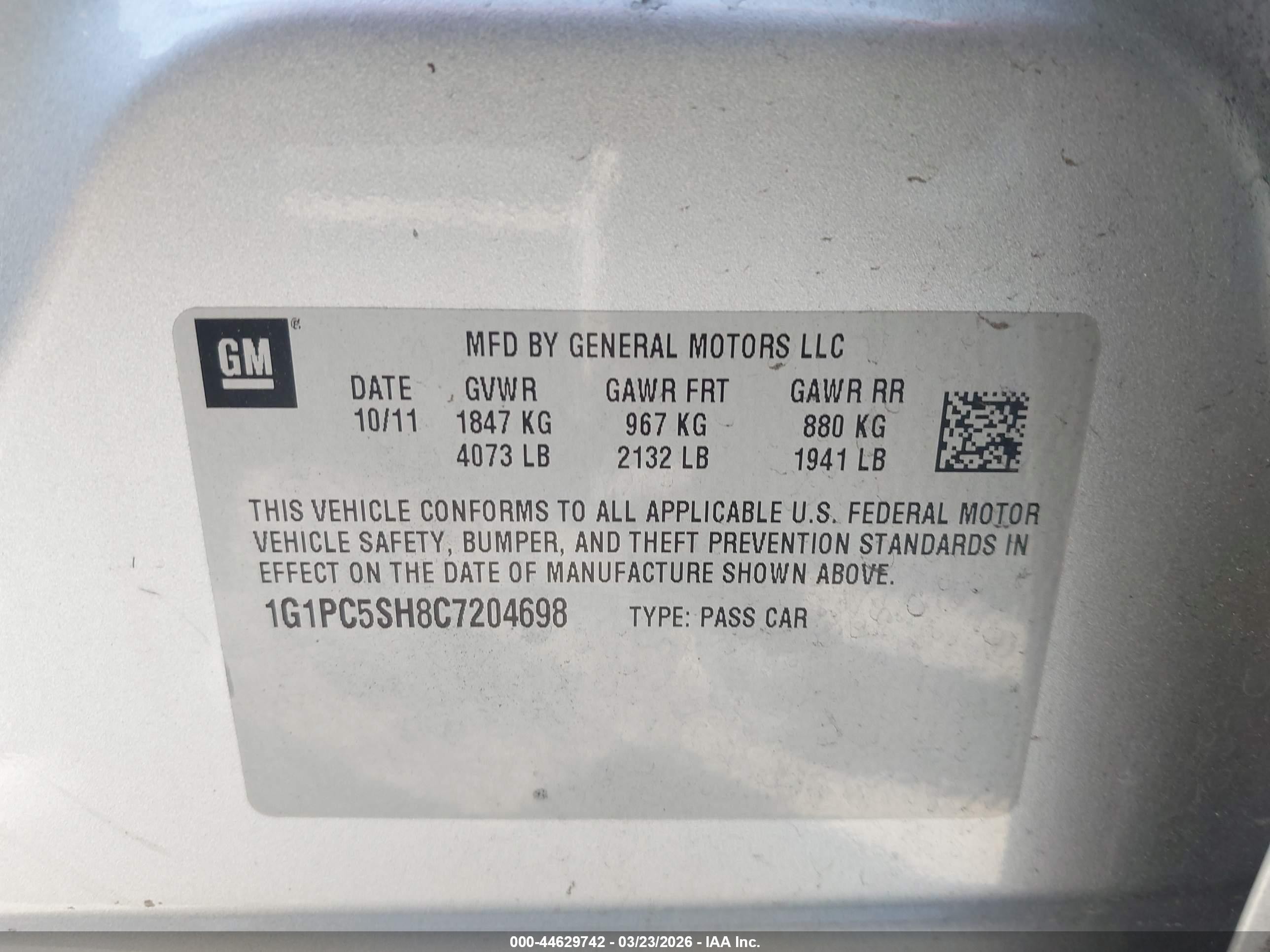 2012 Chevrolet Cruze Ls Silver vin: 1G1PC5SH8C7204698