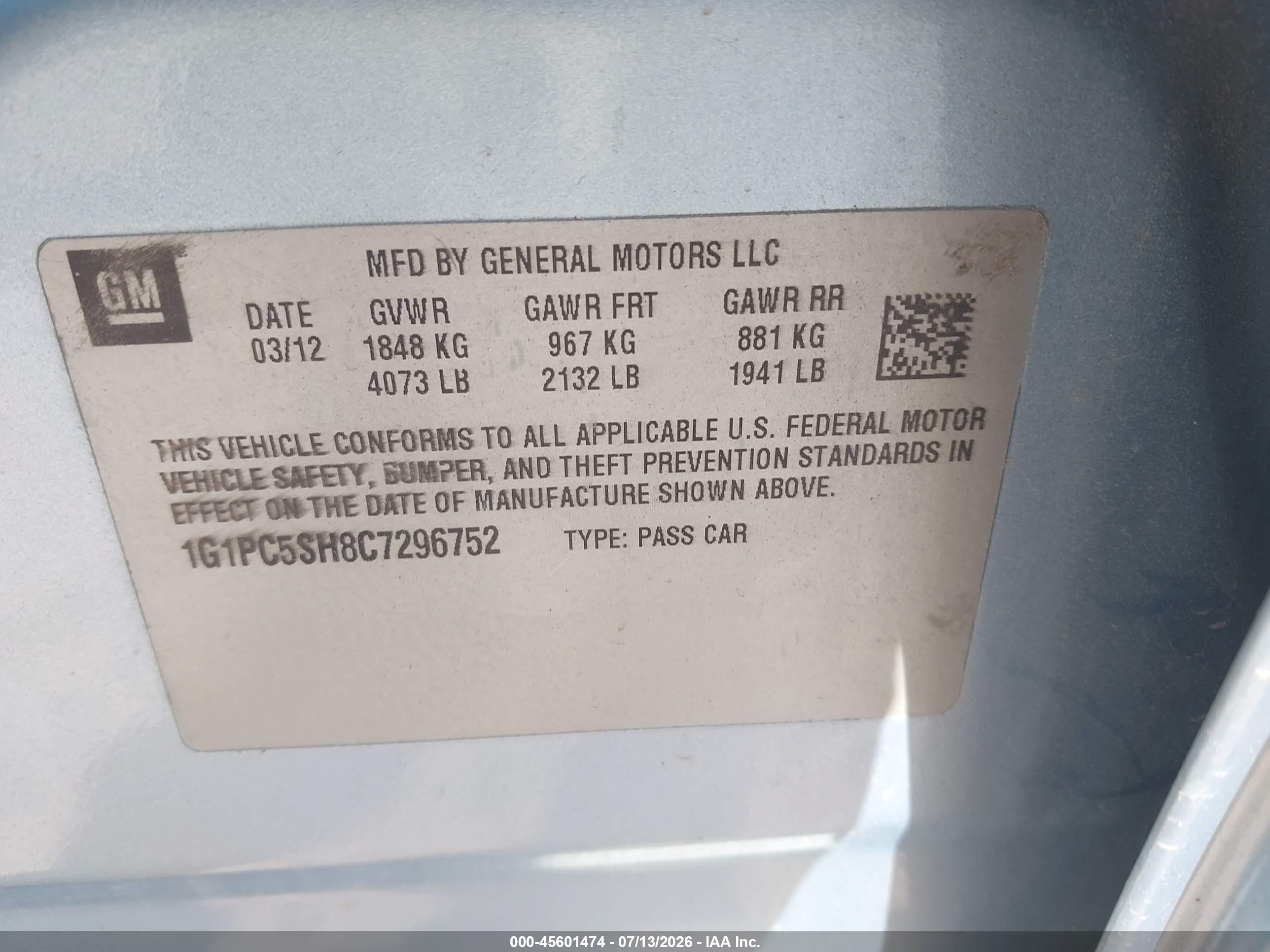 2012 Chevrolet Cruze Ls Синий vin: 1G1PC5SH8C7296752