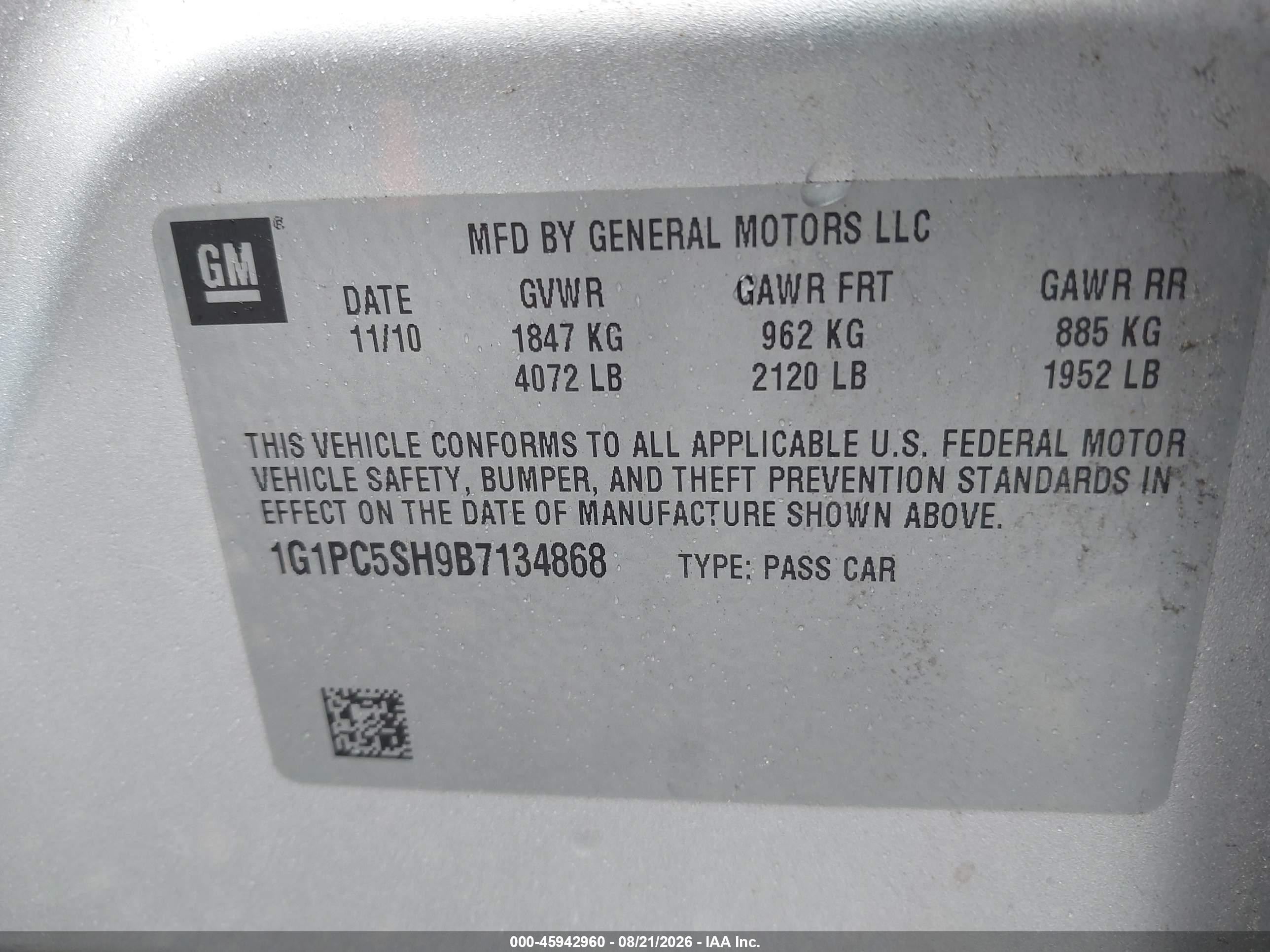 2011 Chevrolet Cruze Ls Silver vin: 1G1PC5SH9B7134868