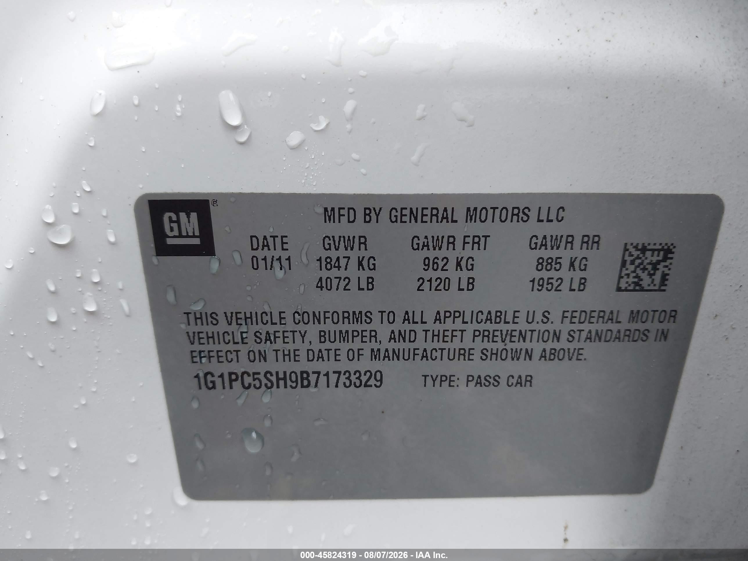 2011 Chevrolet Cruze Ls White vin: 1G1PC5SH9B7173329