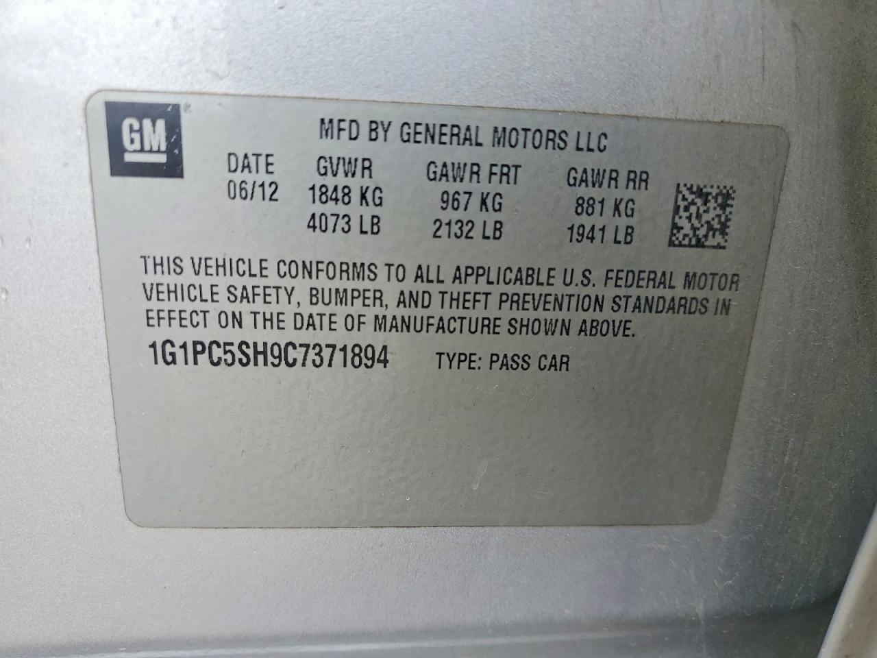 2012 Chevrolet Cruze Ls Silver vin: 1G1PC5SH9C7371894
