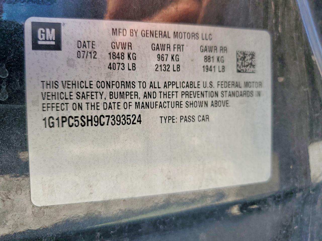 2012 Chevrolet Cruze Ls Black vin: 1G1PC5SH9C7393524
