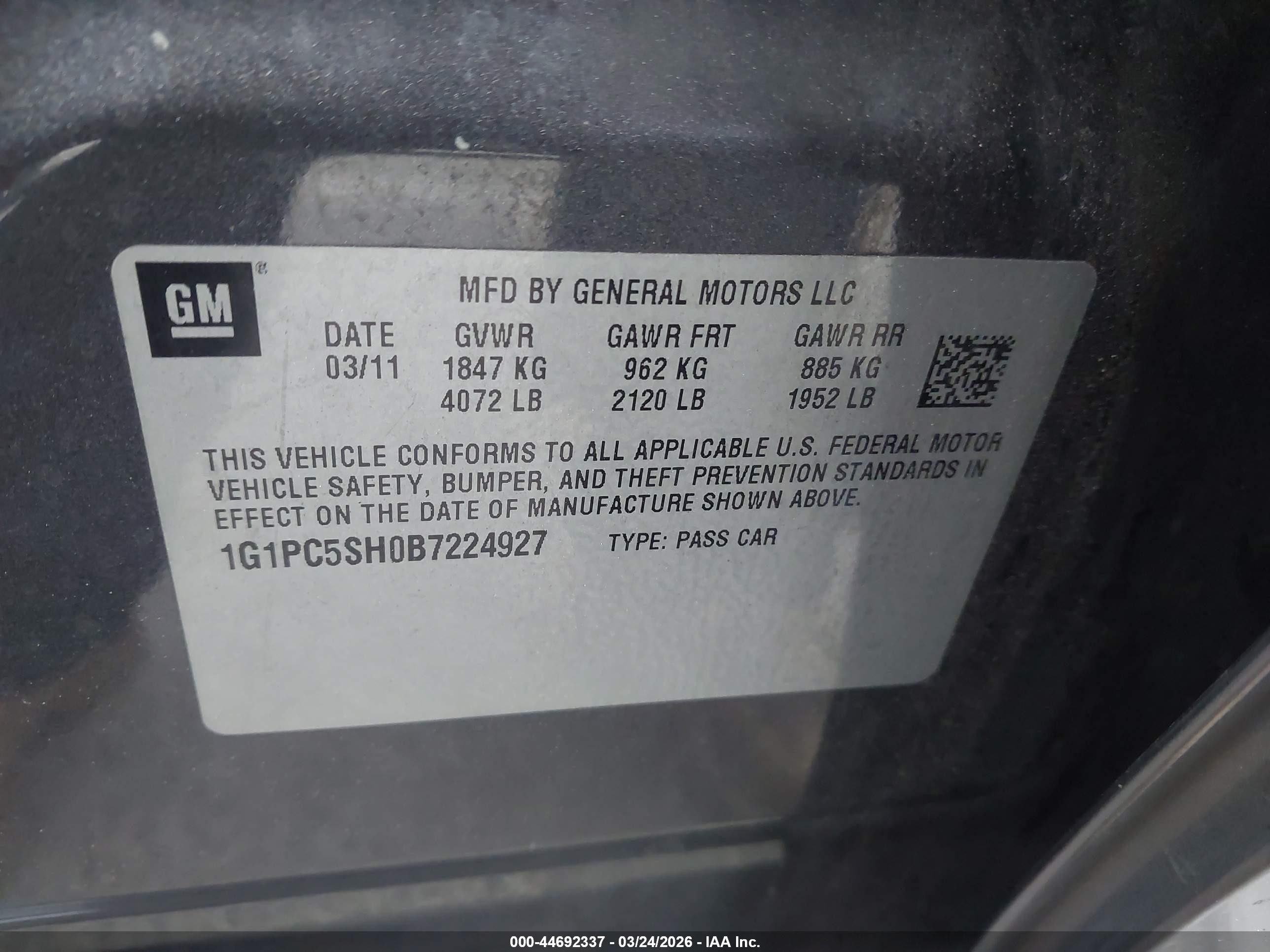 2011 Chevrolet Cruze Ls Gray vin: 1G1PC5SHOB7224927