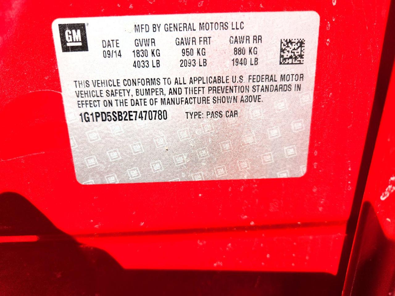 2014 Chevrolet Cruze Lt Red vin: 1G1PD5SB2E7470780
