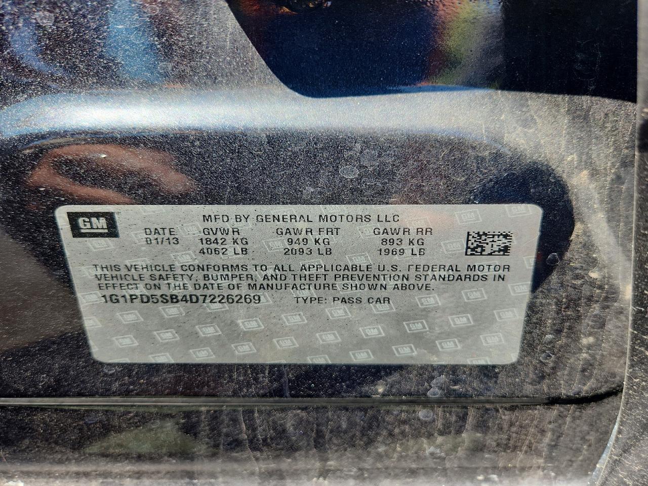 2013 Chevrolet Cruze Lt Black vin: 1G1PD5SB4D7226269