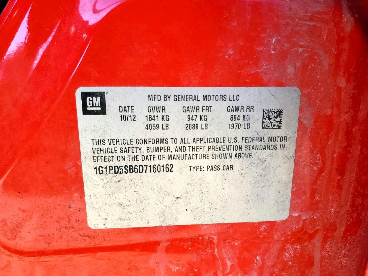 2013 Chevrolet Cruze Lt Red vin: 1G1PD5SB6D7160162