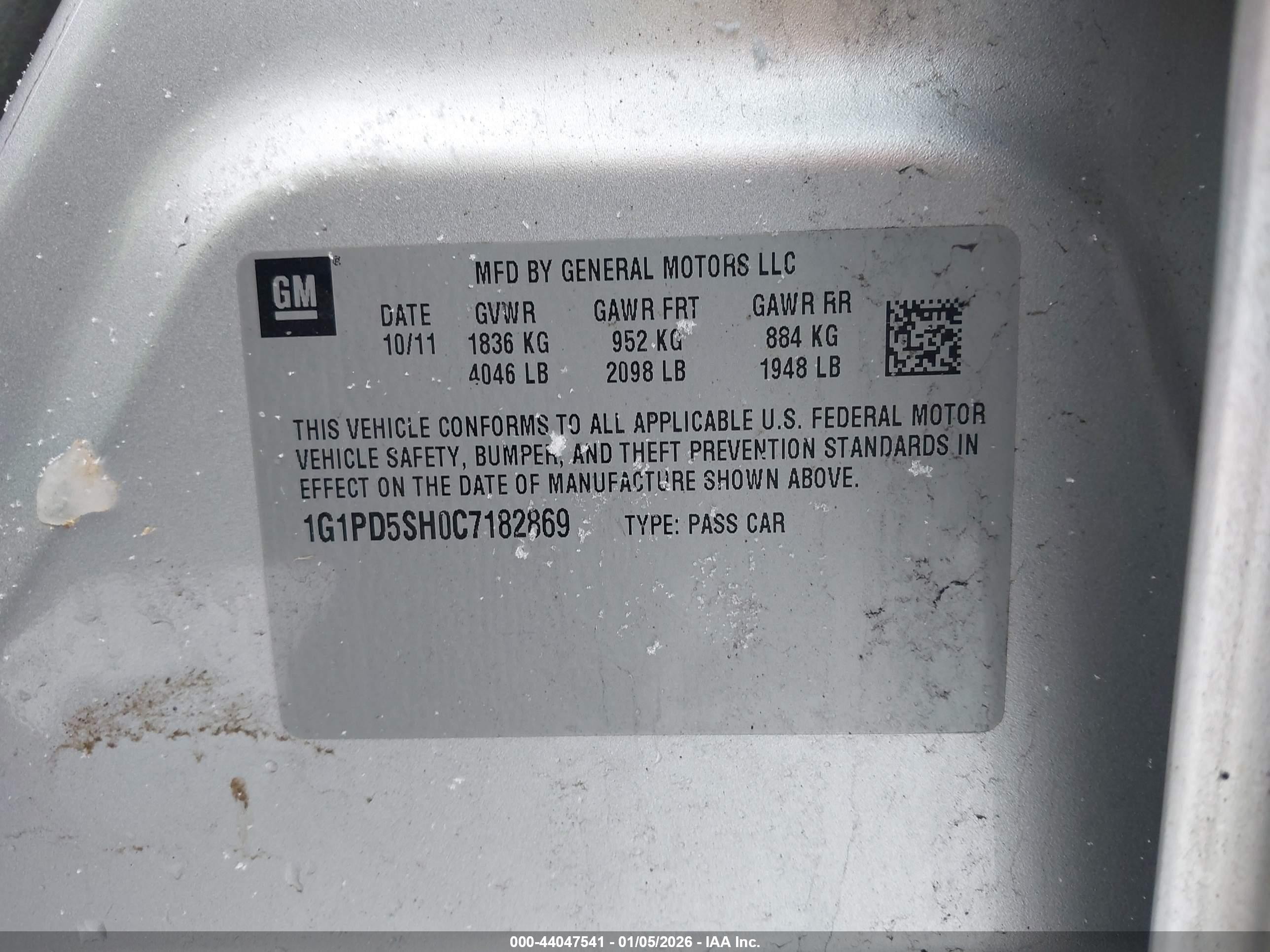 2012 Chevrolet Cruze Ls Серебряный vin: 1G1PD5SH0C7182869