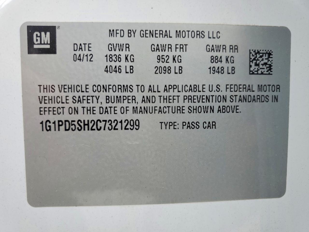 2012 Chevrolet Cruze Ls Белый vin: 1G1PD5SH2C7321299