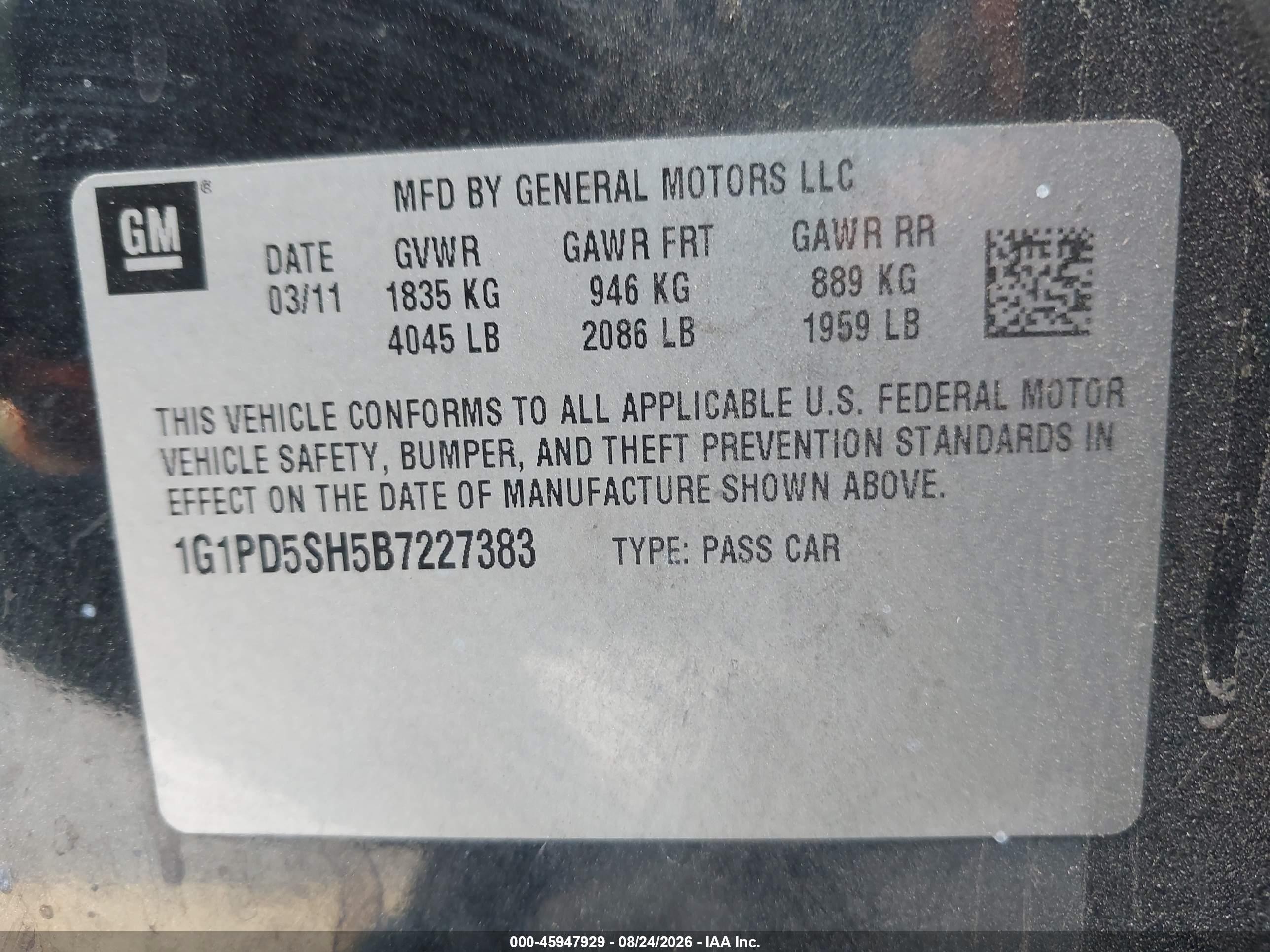 2011 Chevrolet Cruze Ls Black vin: 1G1PD5SH5B7227383
