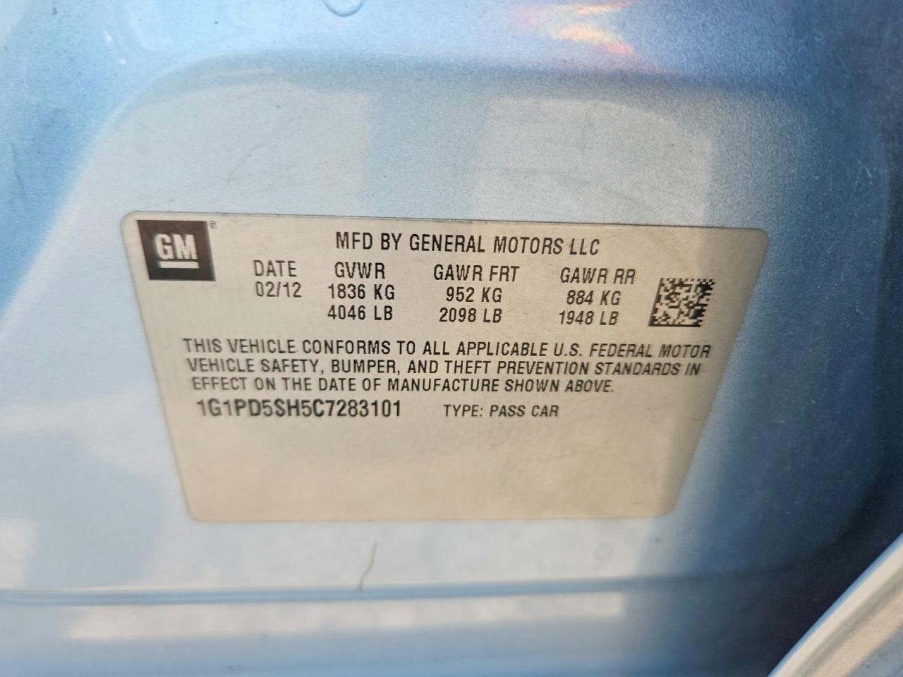 2012 Chevrolet Cruze Ls Blue vin: 1G1PD5SH5C7283101