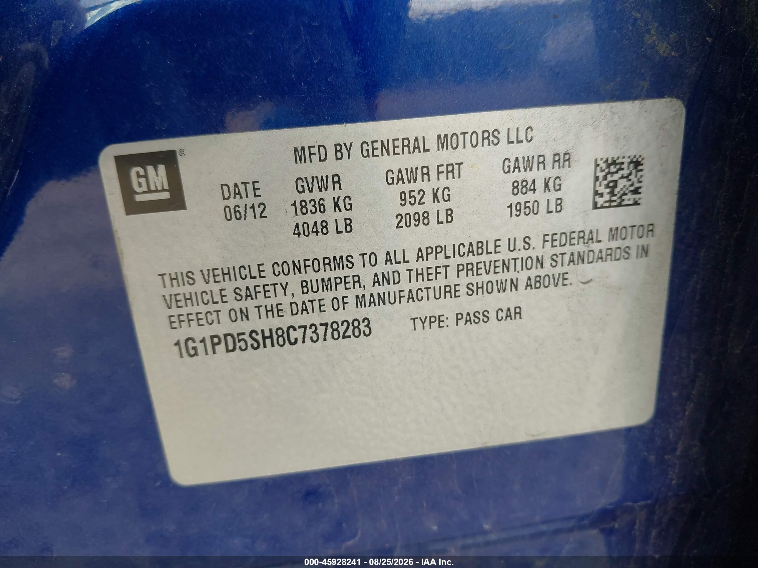 2012 Chevrolet Cruze Ls Синий vin: 1G1PD5SH8C7378283