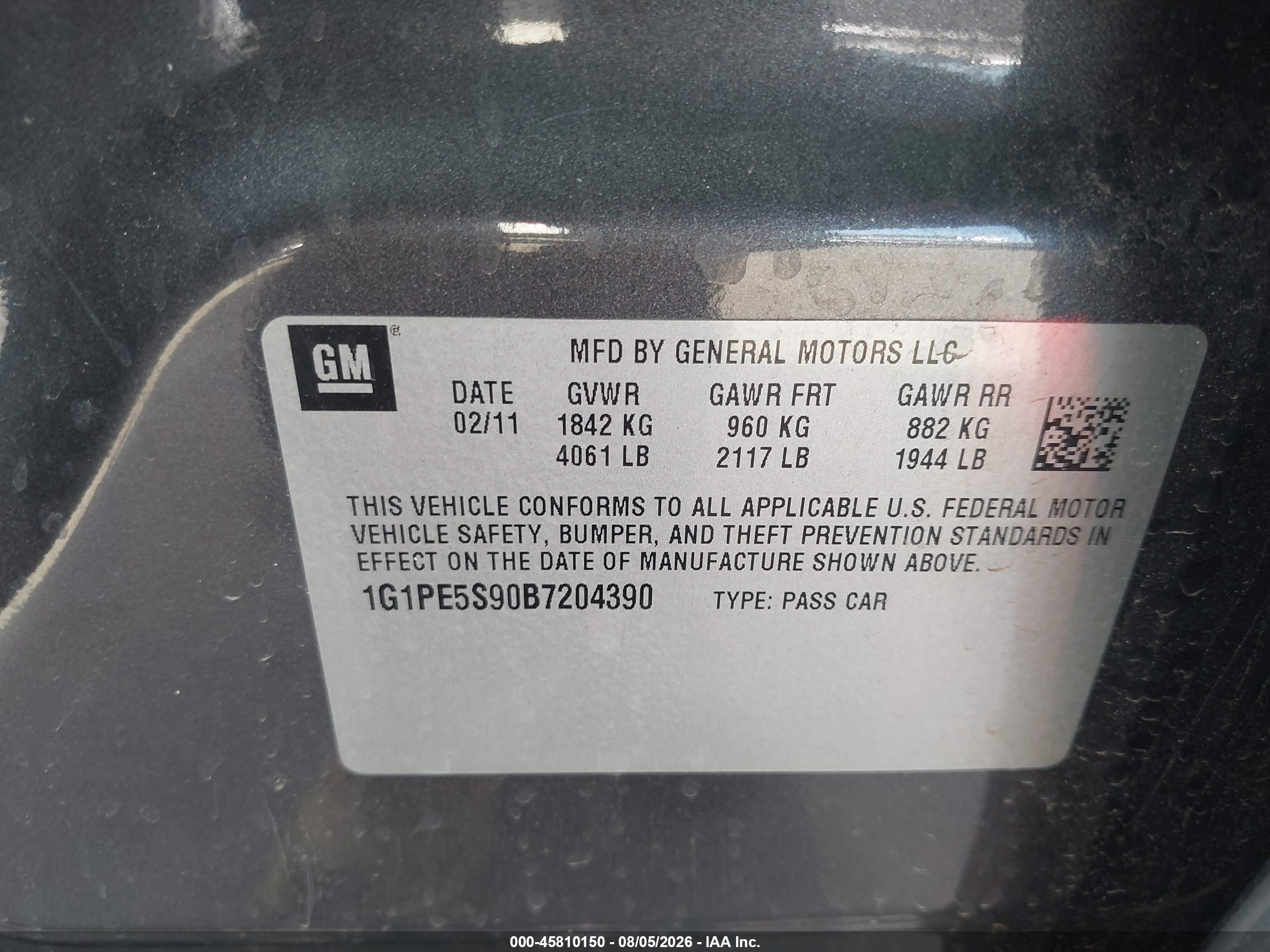 2011 Chevrolet Cruze Lt Gray vin: 1G1PE5S90B7204390