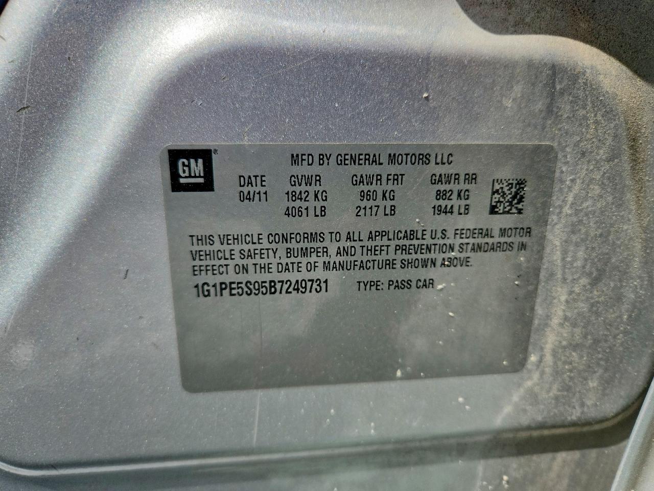 2011 Chevrolet Cruze Lt Silver vin: 1G1PE5S95B7249731