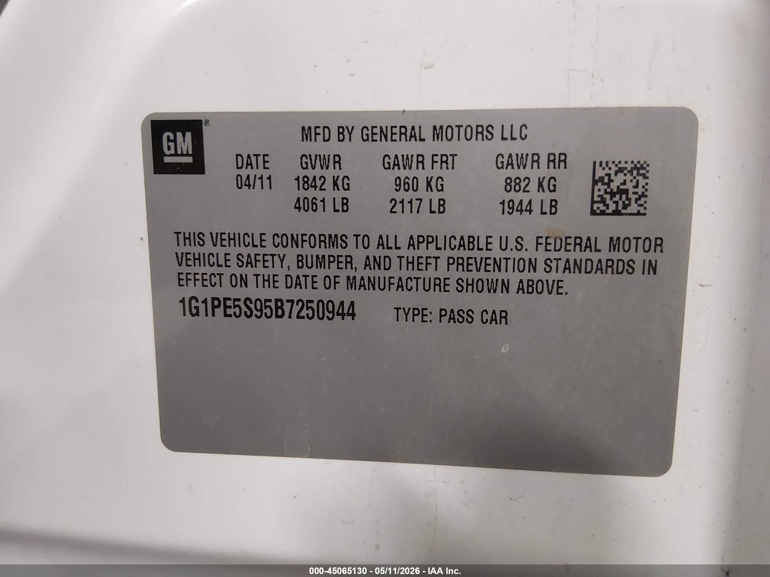 2011 Chevrolet Cruze Lt Белый vin: 1G1PE5S95B7250944