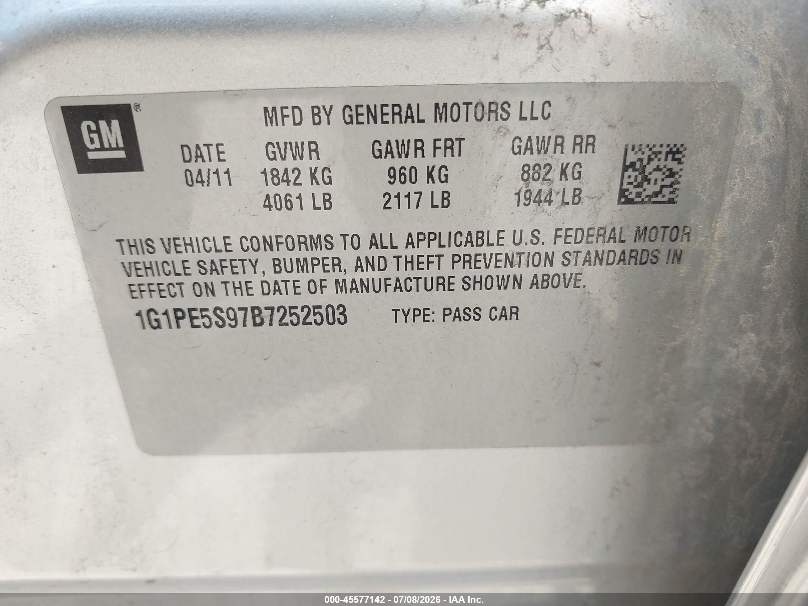 2011 Chevrolet Cruze Lt Silver vin: 1G1PE5S97B7252503