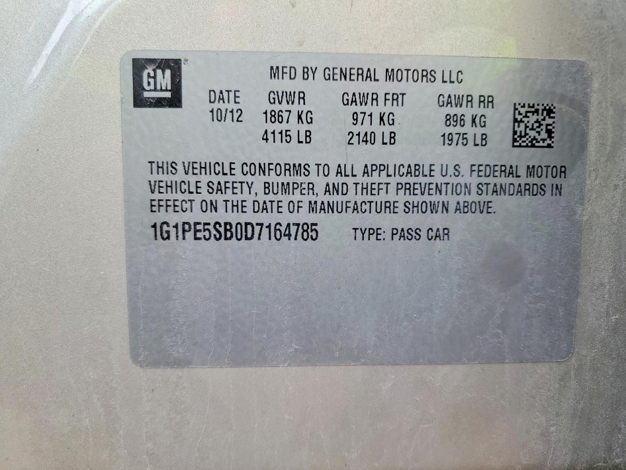 2013 Chevrolet Cruze Lt Tan vin: 1G1PE5SB0D7164785