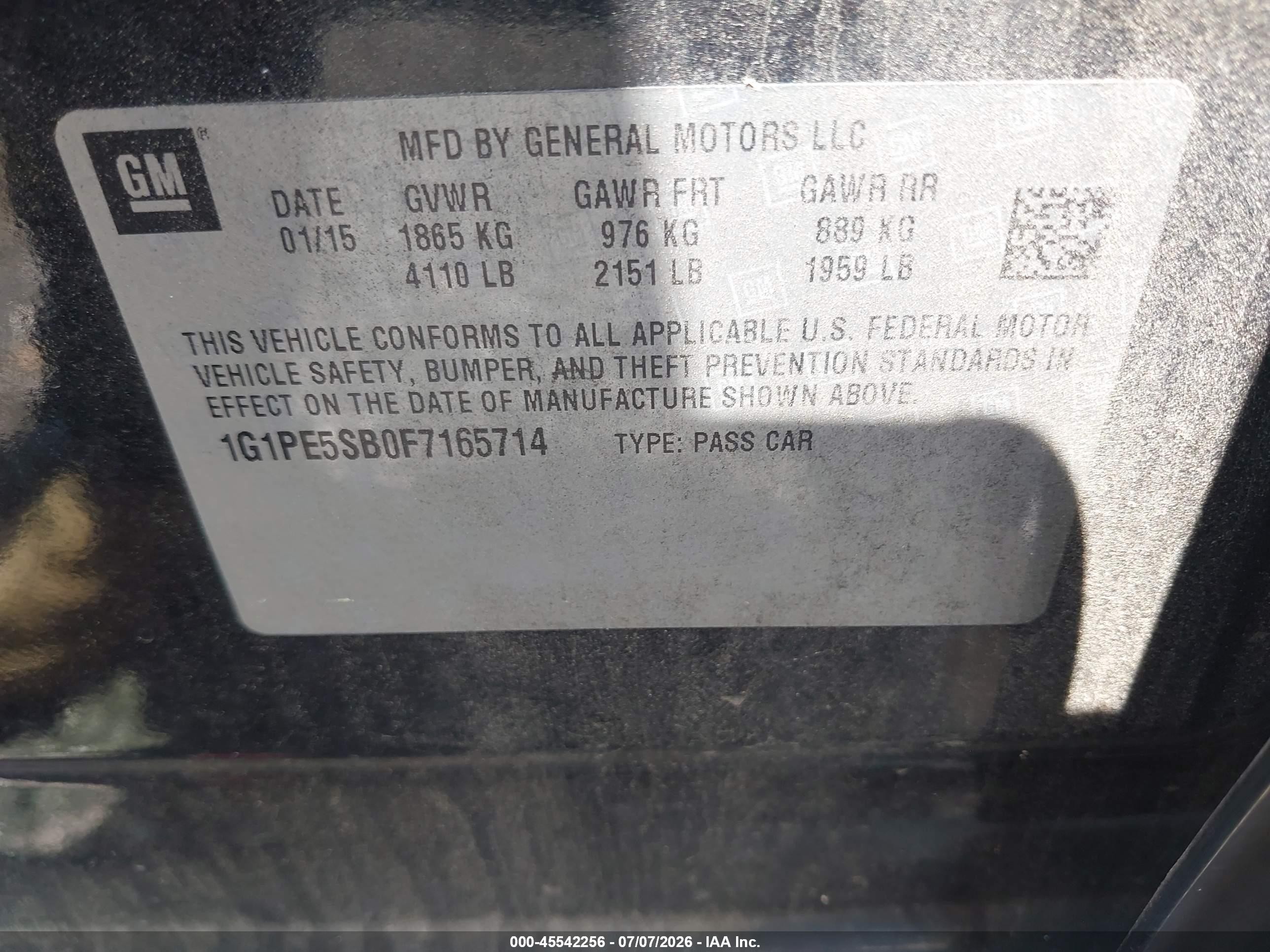 2015 Chevrolet Cruze 2lt Auto Черный vin: 1G1PE5SB0F7165714