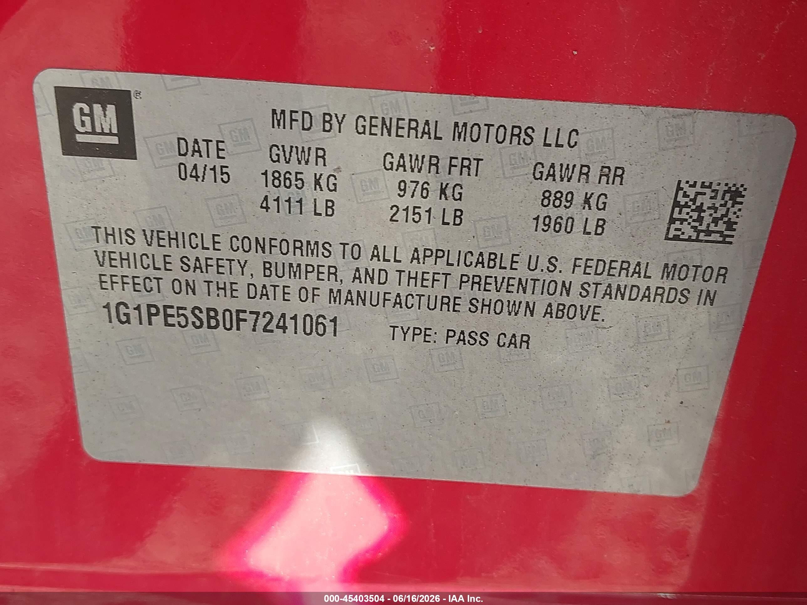 2015 Chevrolet Cruze 2lt Auto Red vin: 1G1PE5SB0F7241061