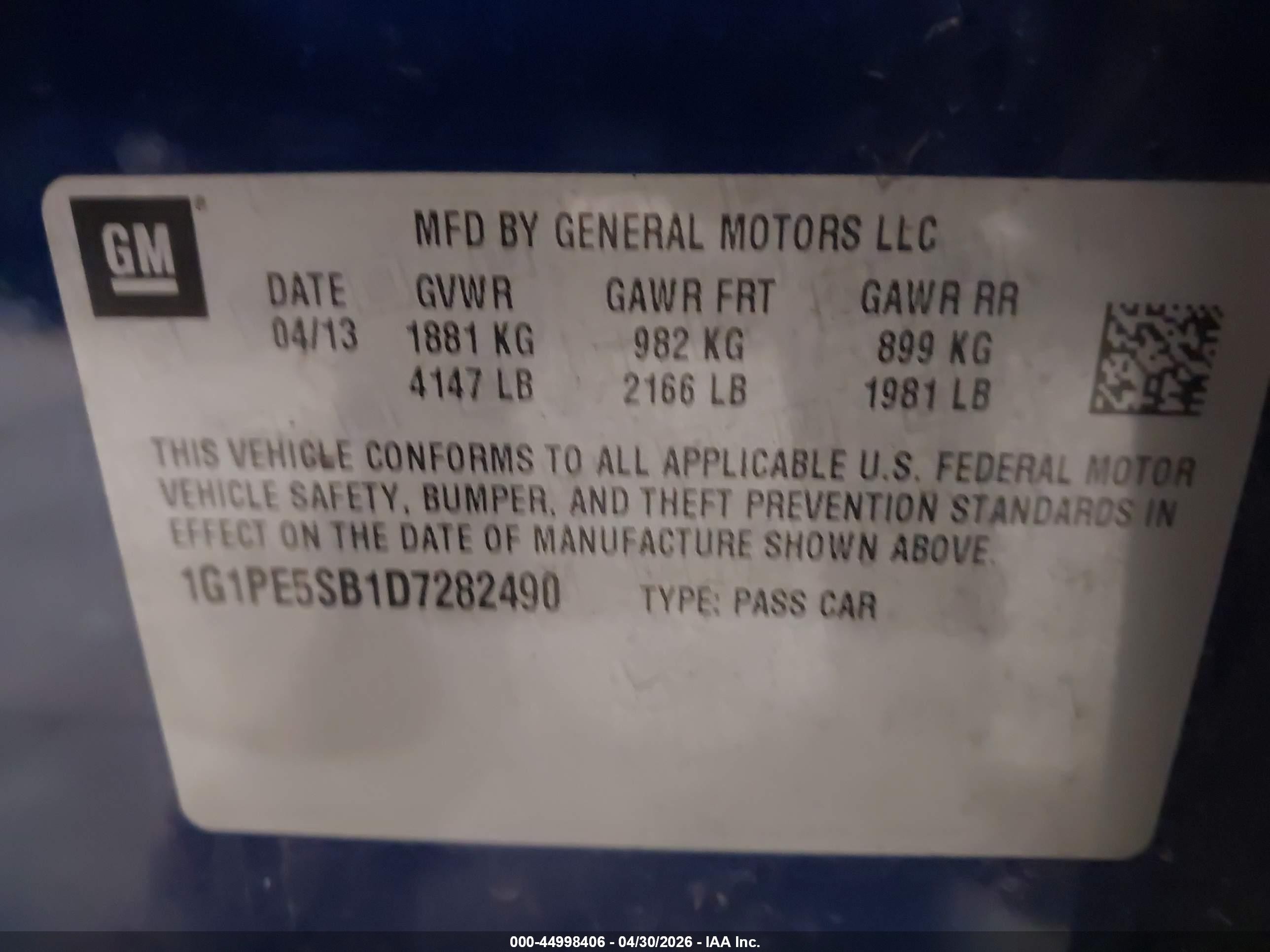 2013 Chevrolet Cruze 2lt Auto Синий vin: 1G1PE5SB1D7282490