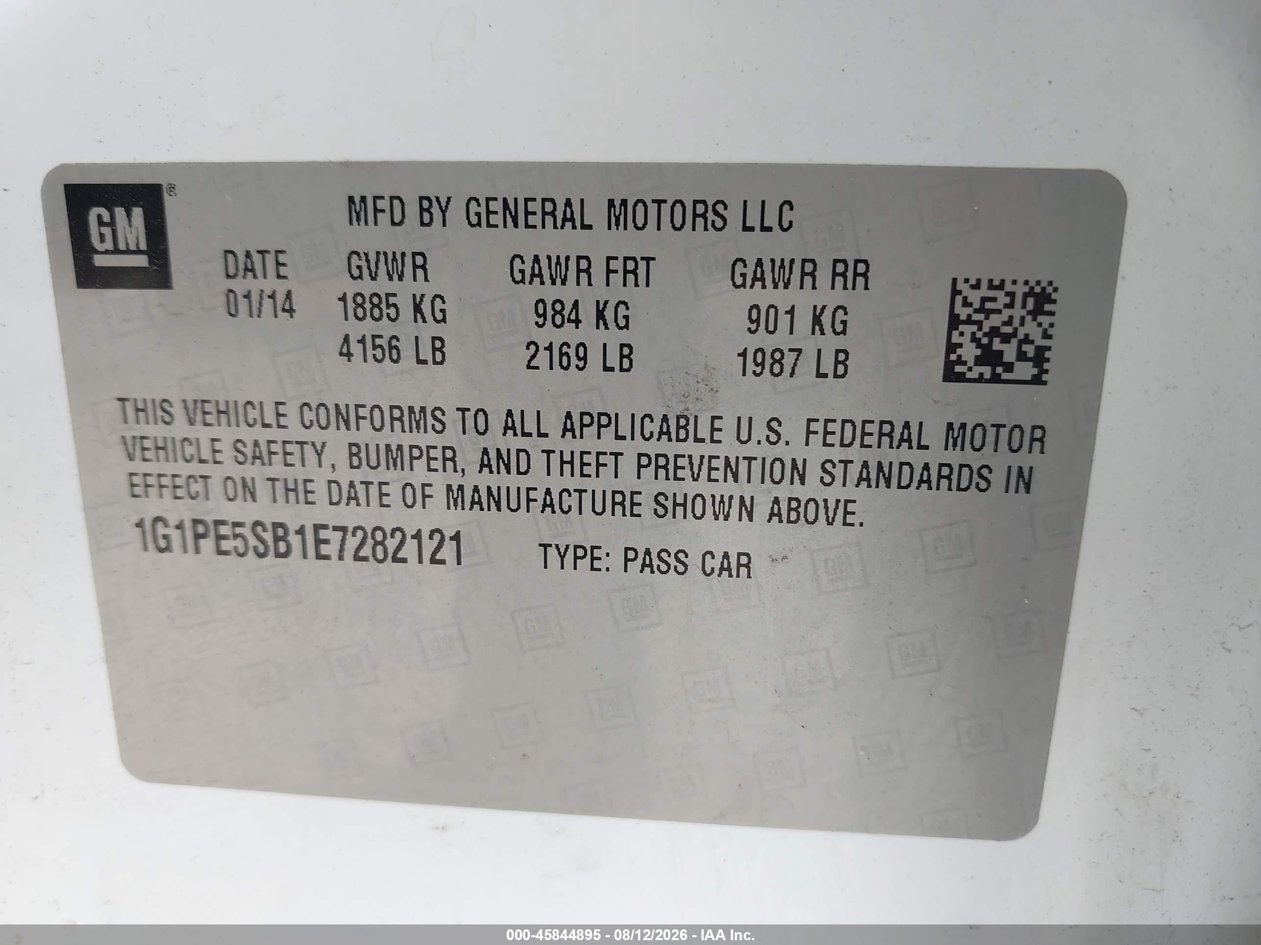 2014 Chevrolet Cruze 2lt Auto White vin: 1G1PE5SB1E7282121